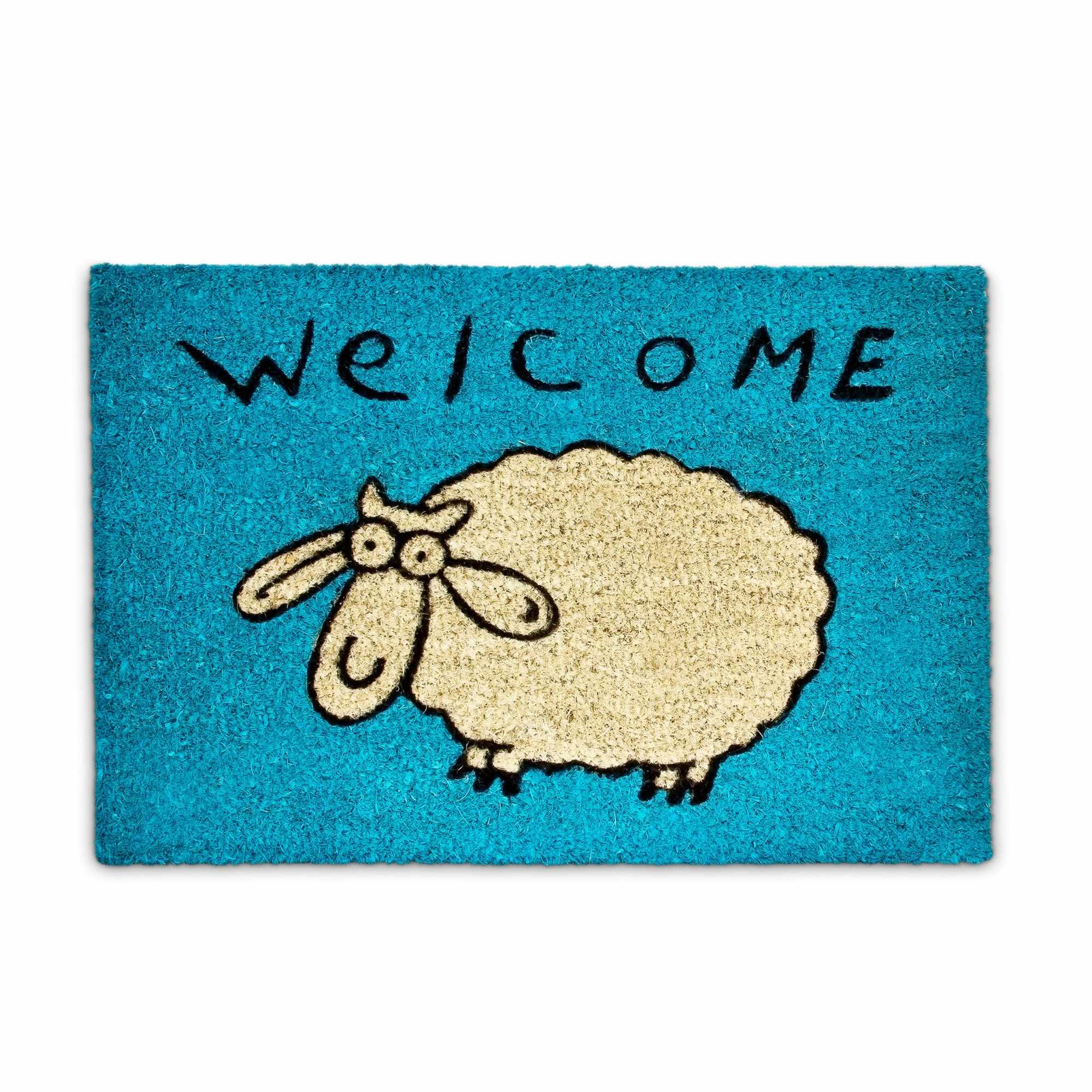 Fußmatte Kokosfaser „Welcome“ wird blau