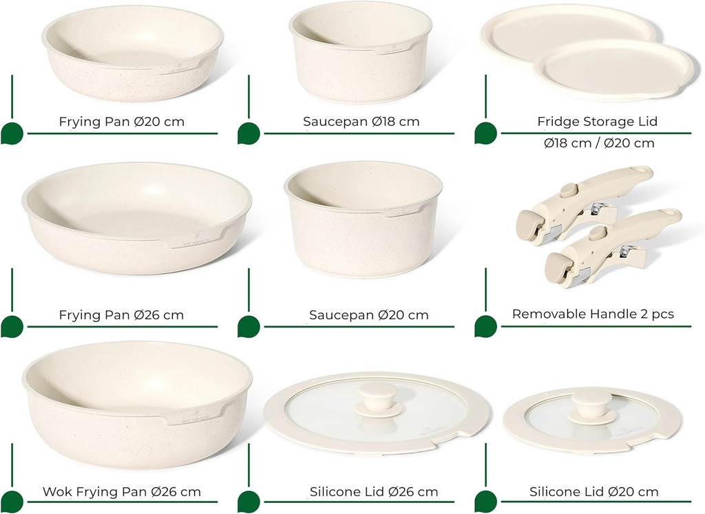 11-Piece Granite Cookware Set, Removable Handles
