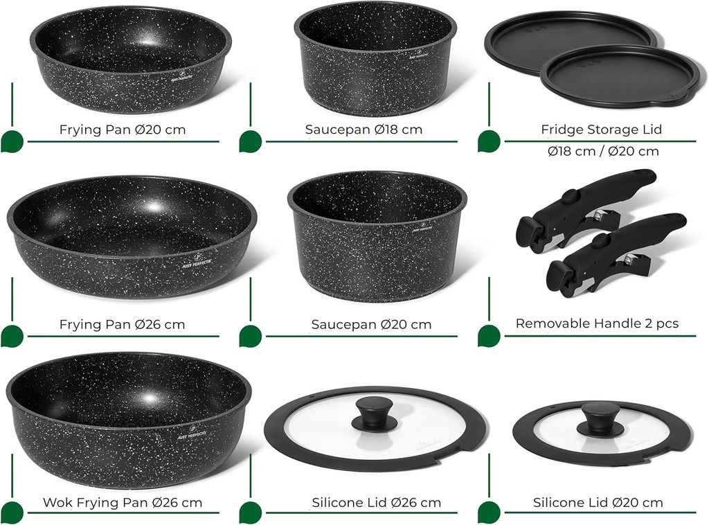 11-Piece Granite Cookware Set, Removable Handles