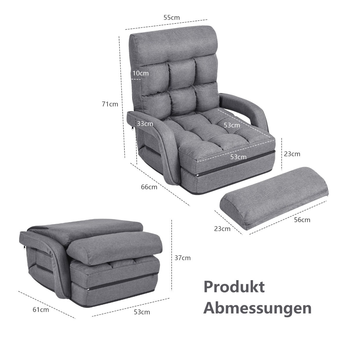 Sofá cama ajustable con respaldo reclinable, gris