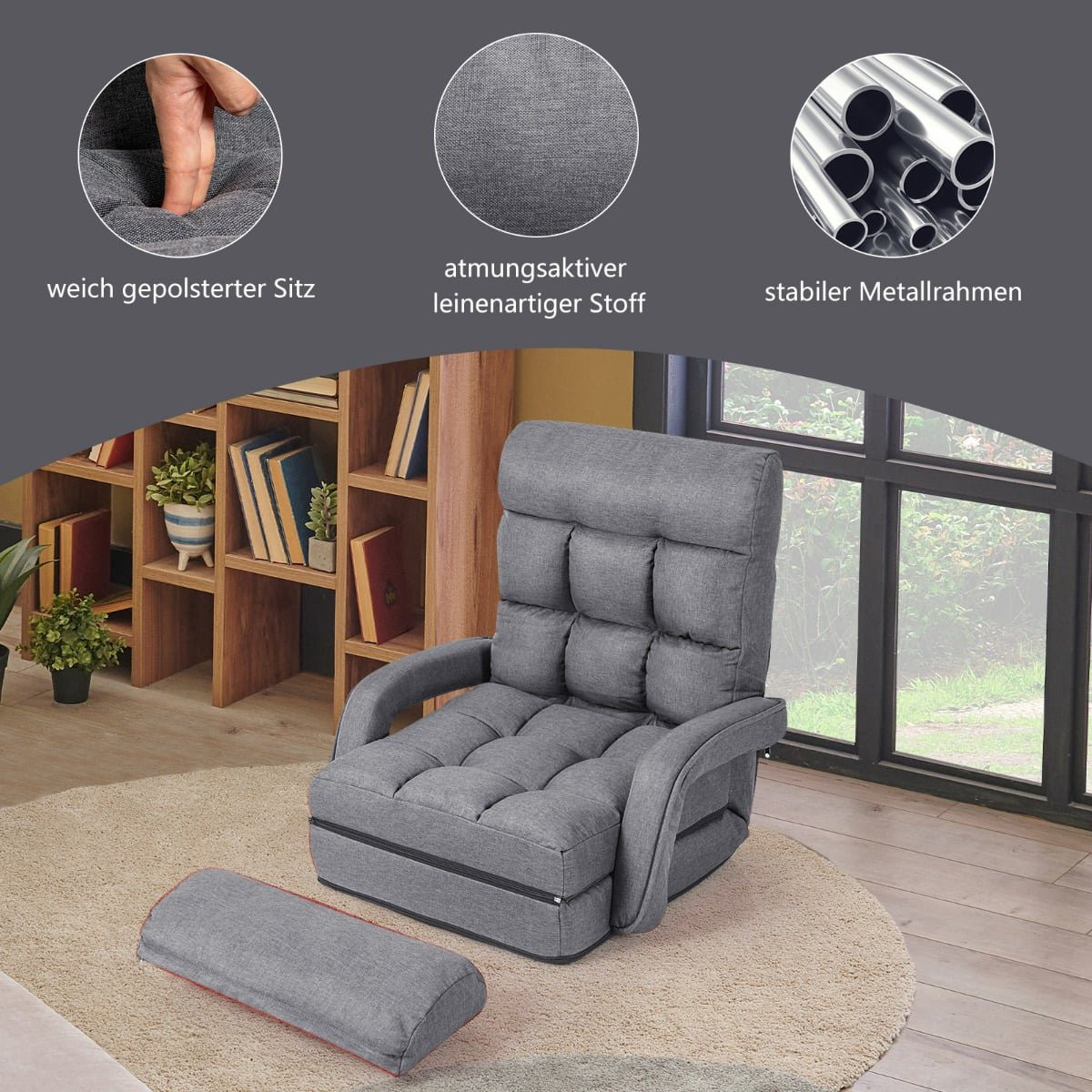 Sofá cama ajustable con respaldo reclinable, gris