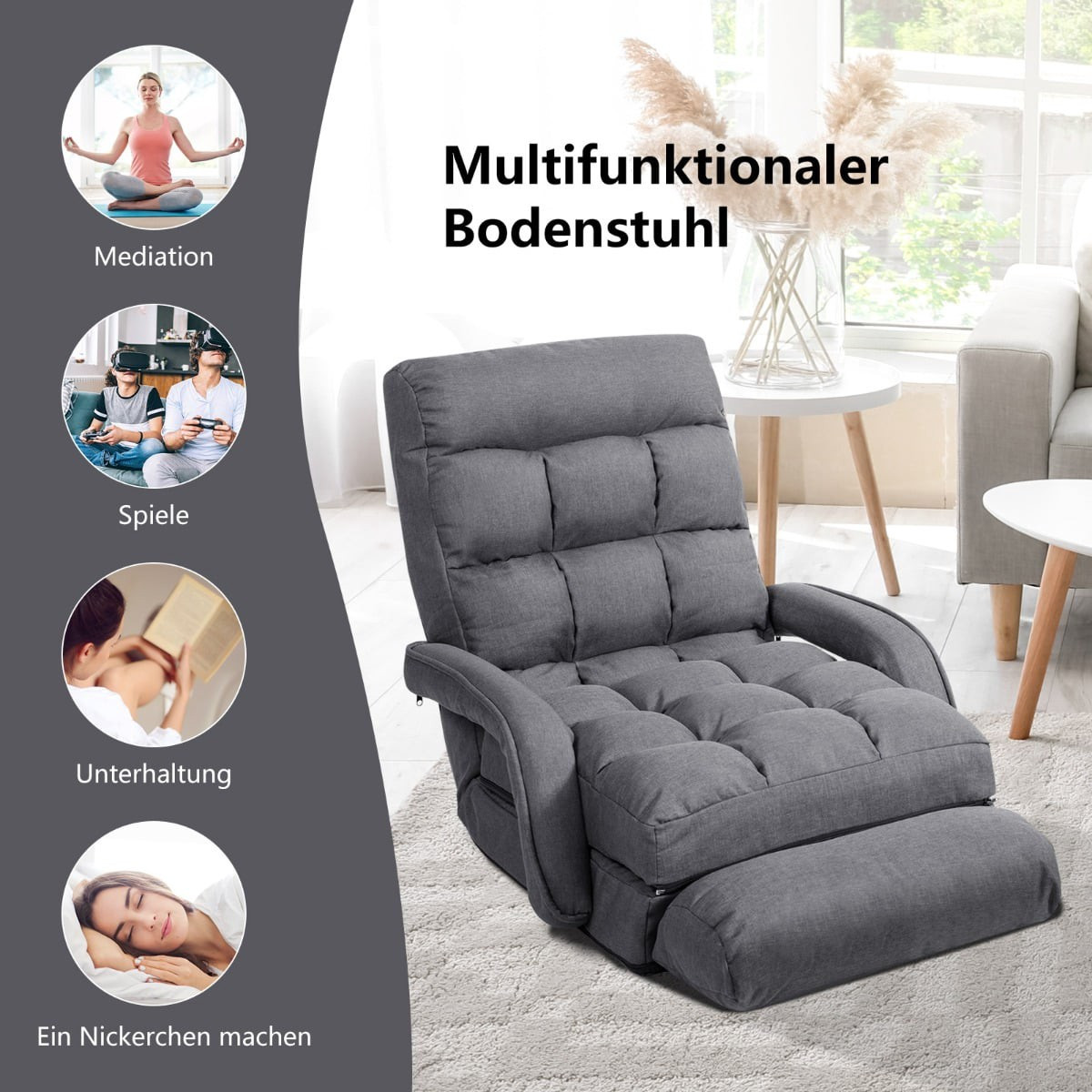 Sofá cama ajustable con respaldo reclinable, gris