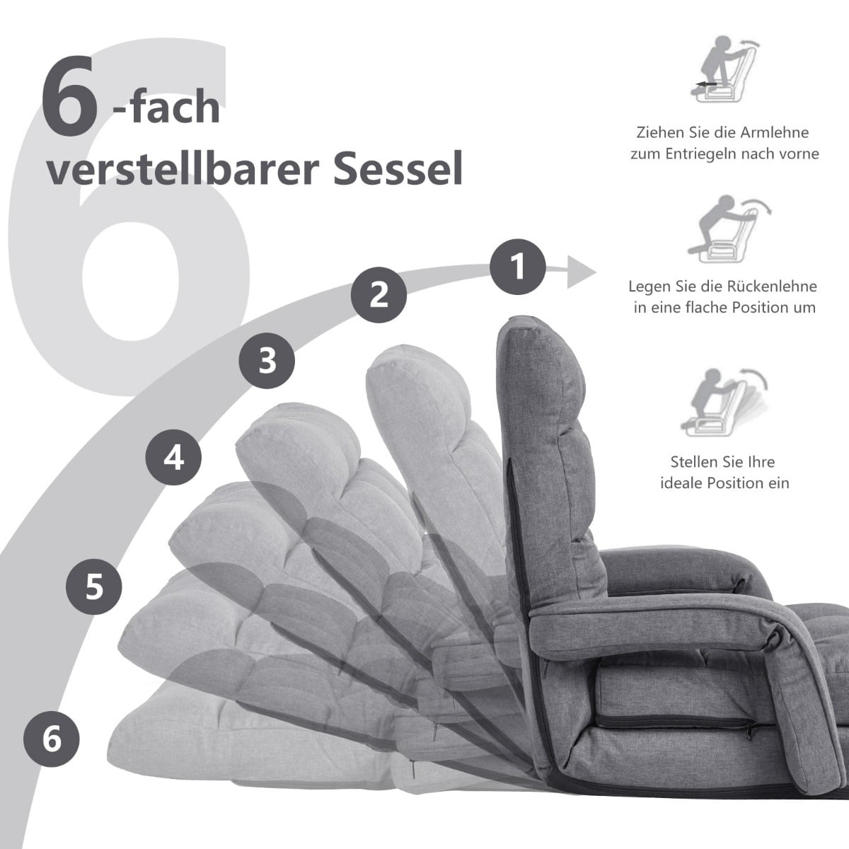 Sofá cama ajustable con respaldo reclinable, gris