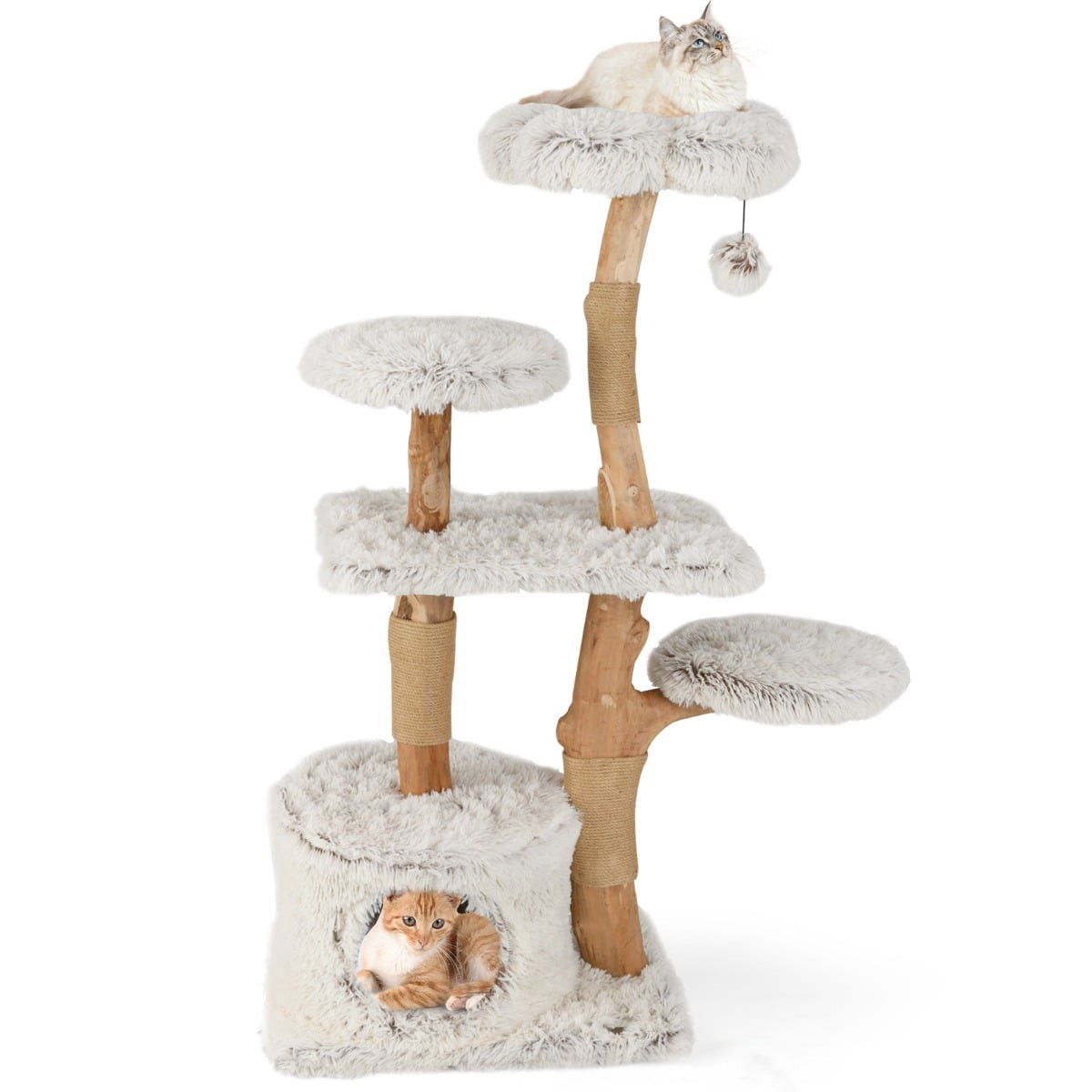 Cat Tree 135cm with Cave, Plush Seat, Scratch Posts
