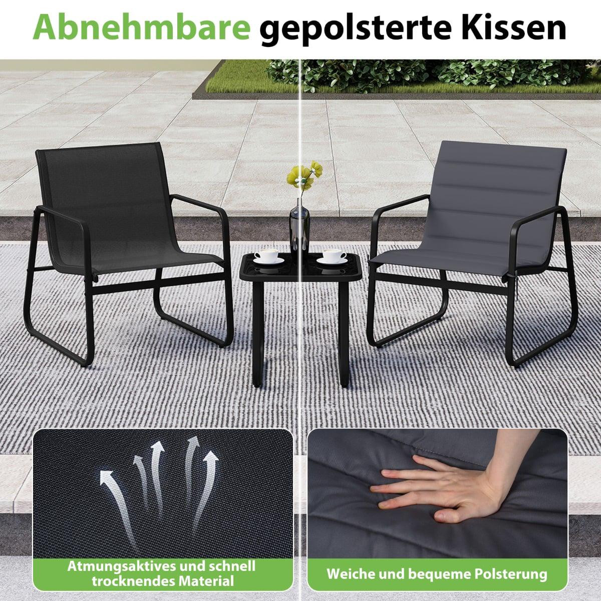 Set da bistrot da esterno 3 pezzi con cuscini, grigio