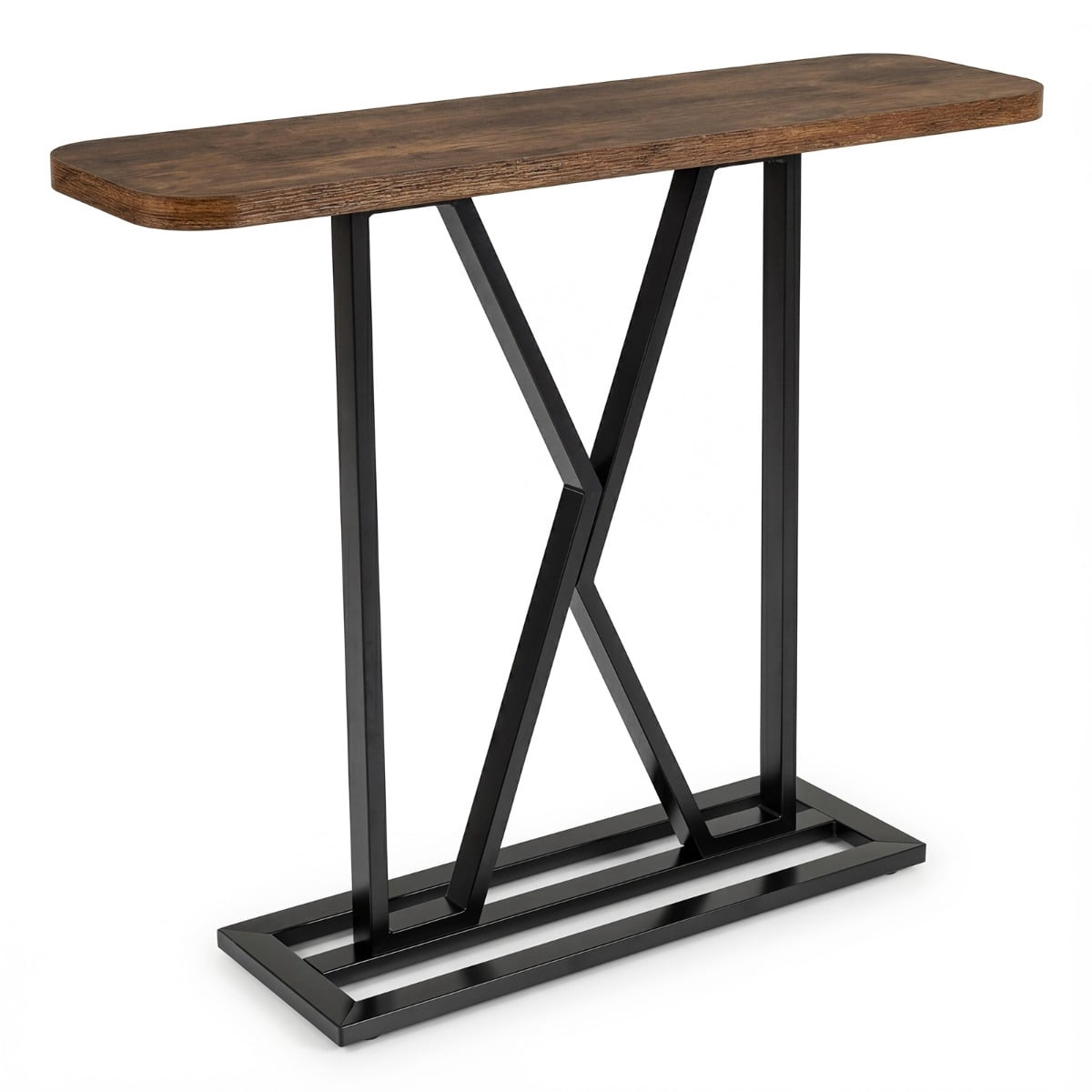 Console 100 cm, marron rustique, structure en métal