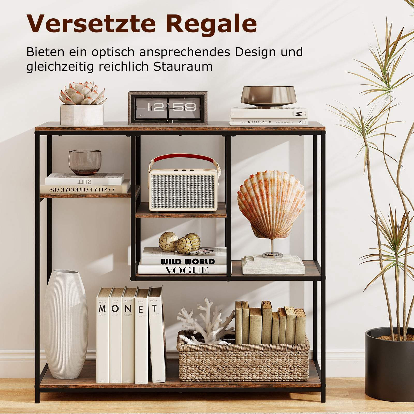 Console avec rangement, style industriel, marron