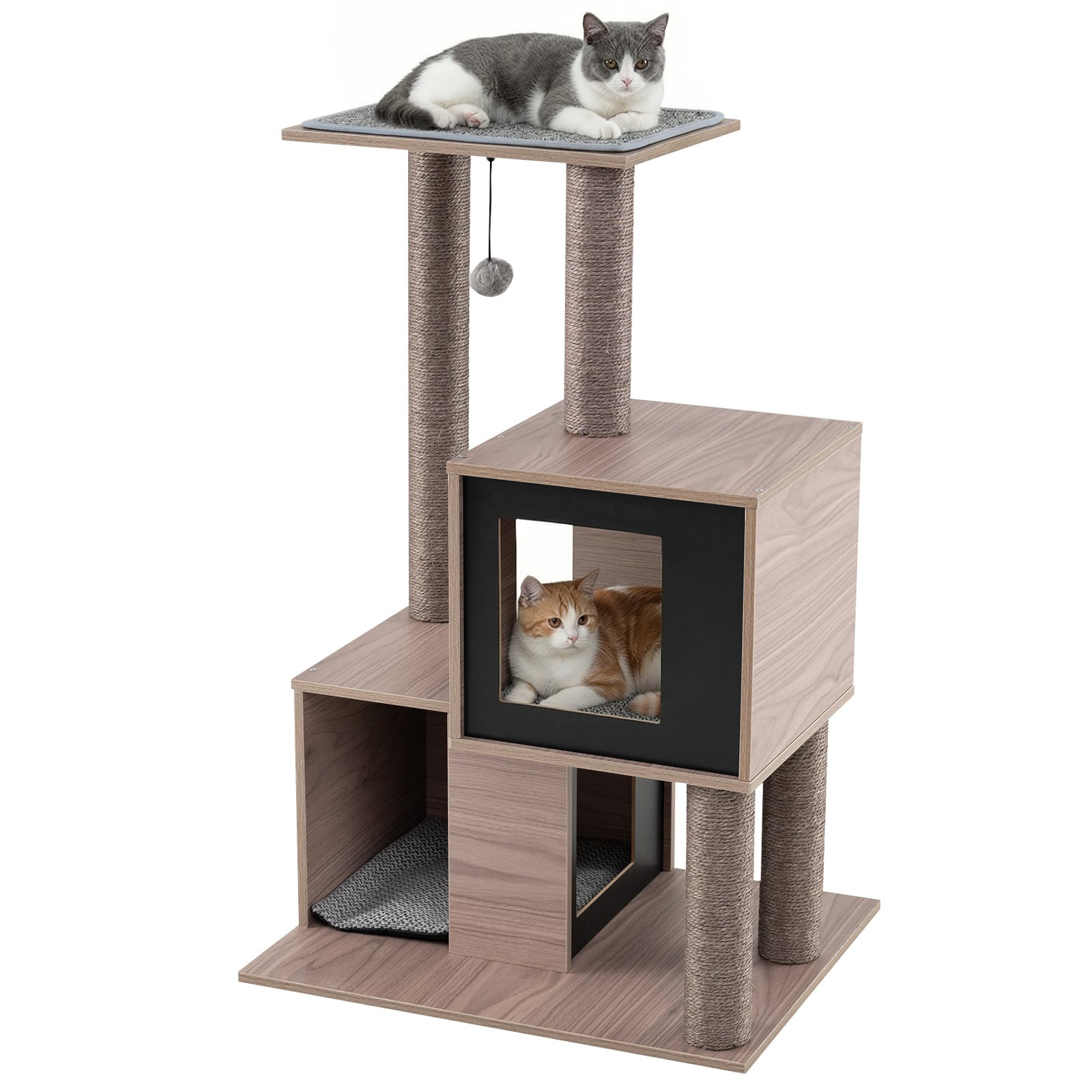 Cat Tree Tower with Sisal Posts, 2 Caves, 94 cm, Grey