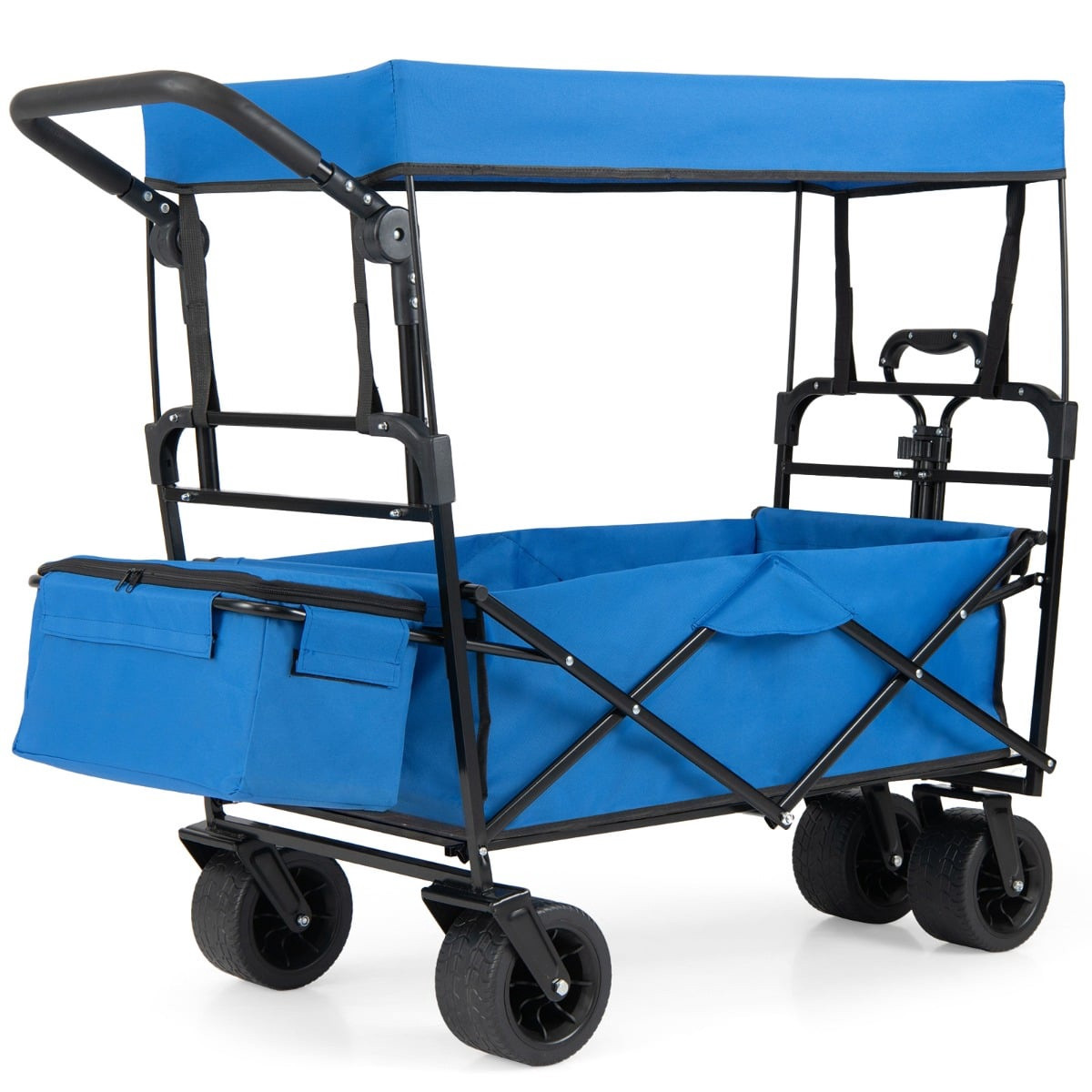 Foldable Wagon with Removable Canopy, Adjustable Handles, Blue