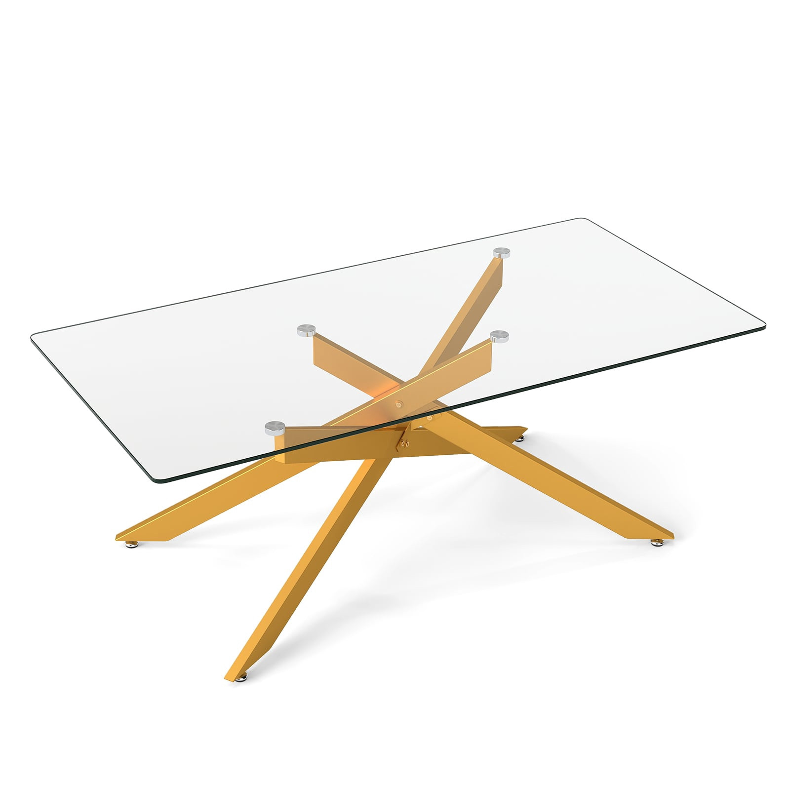 Mesa de centro retangular de vidro, dourada, 120 x 60 cm