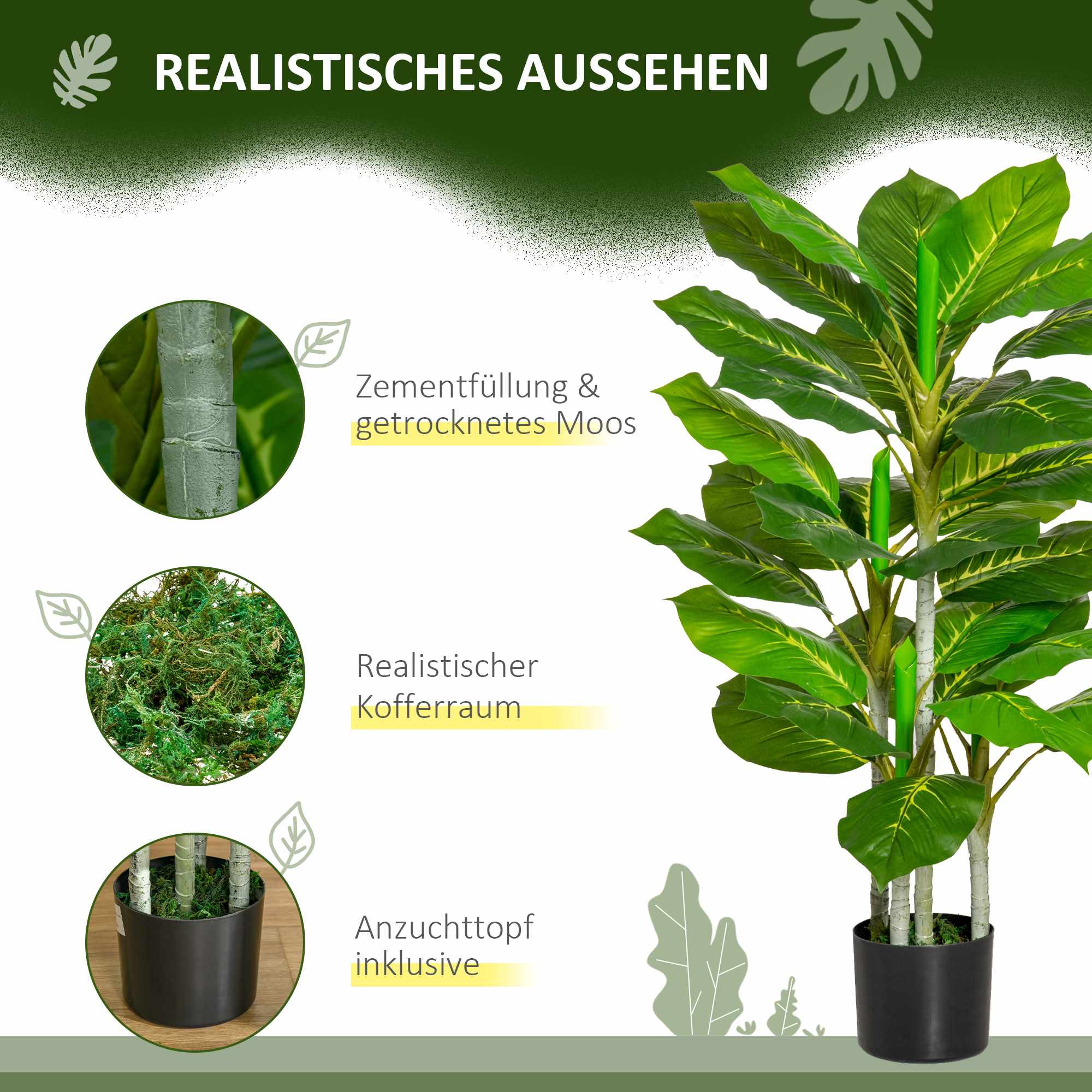 Planta artificial com vaso, 95 cm, 33 folhas