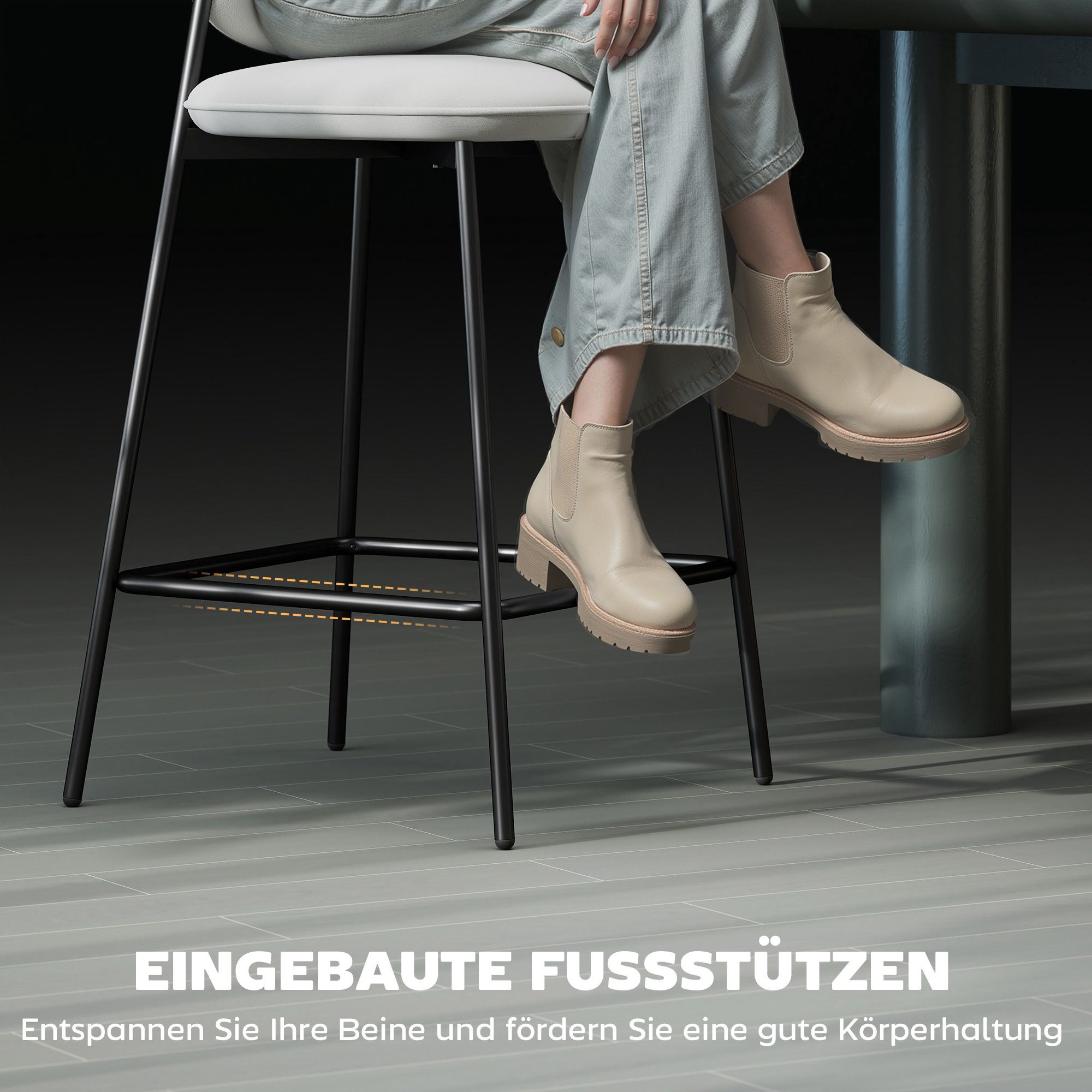 Barhocker-Set, 2er-Set, Samtbezug, Stahlbeine, Hellgrau