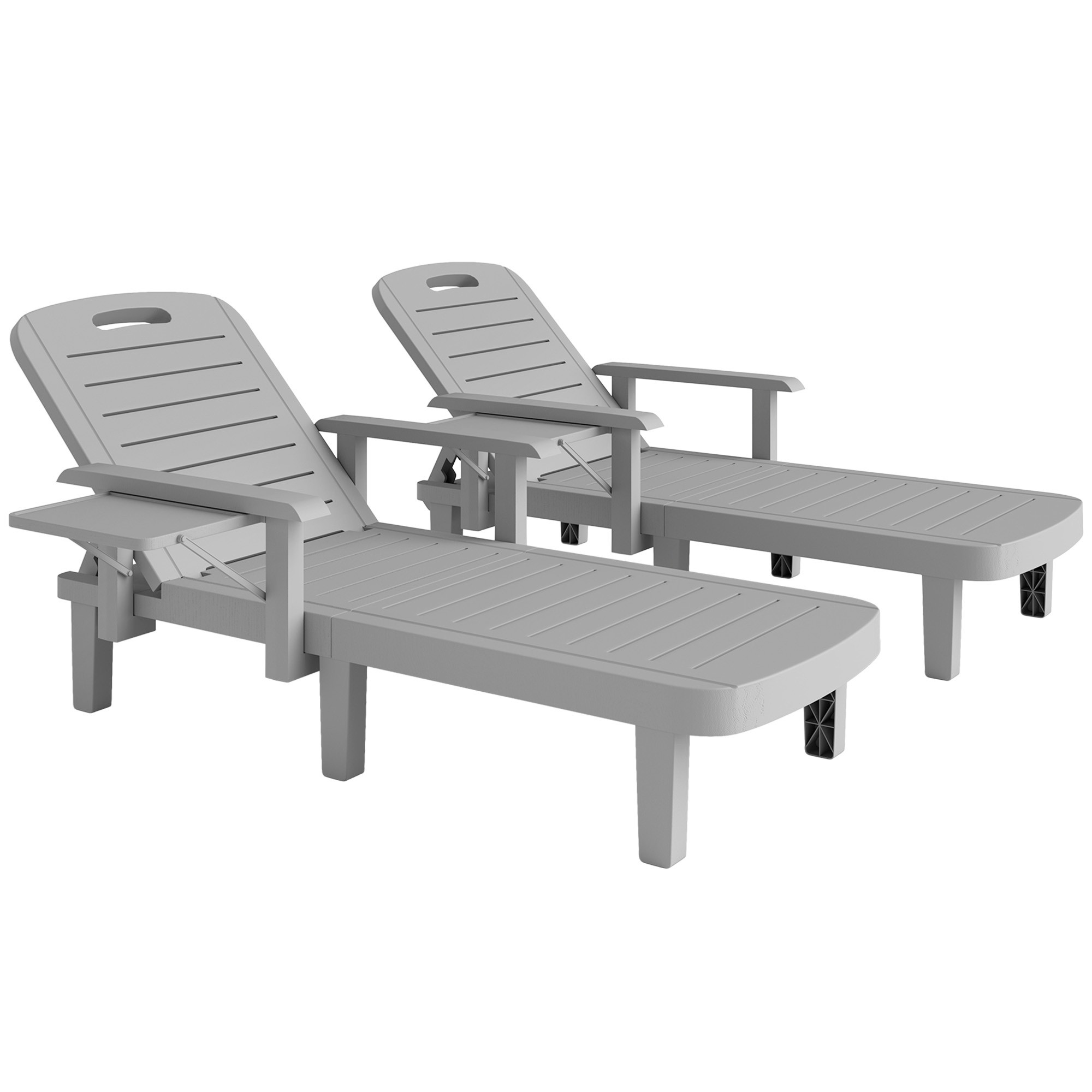 Bain de soleil réglable avec table d'appoint, gris clair