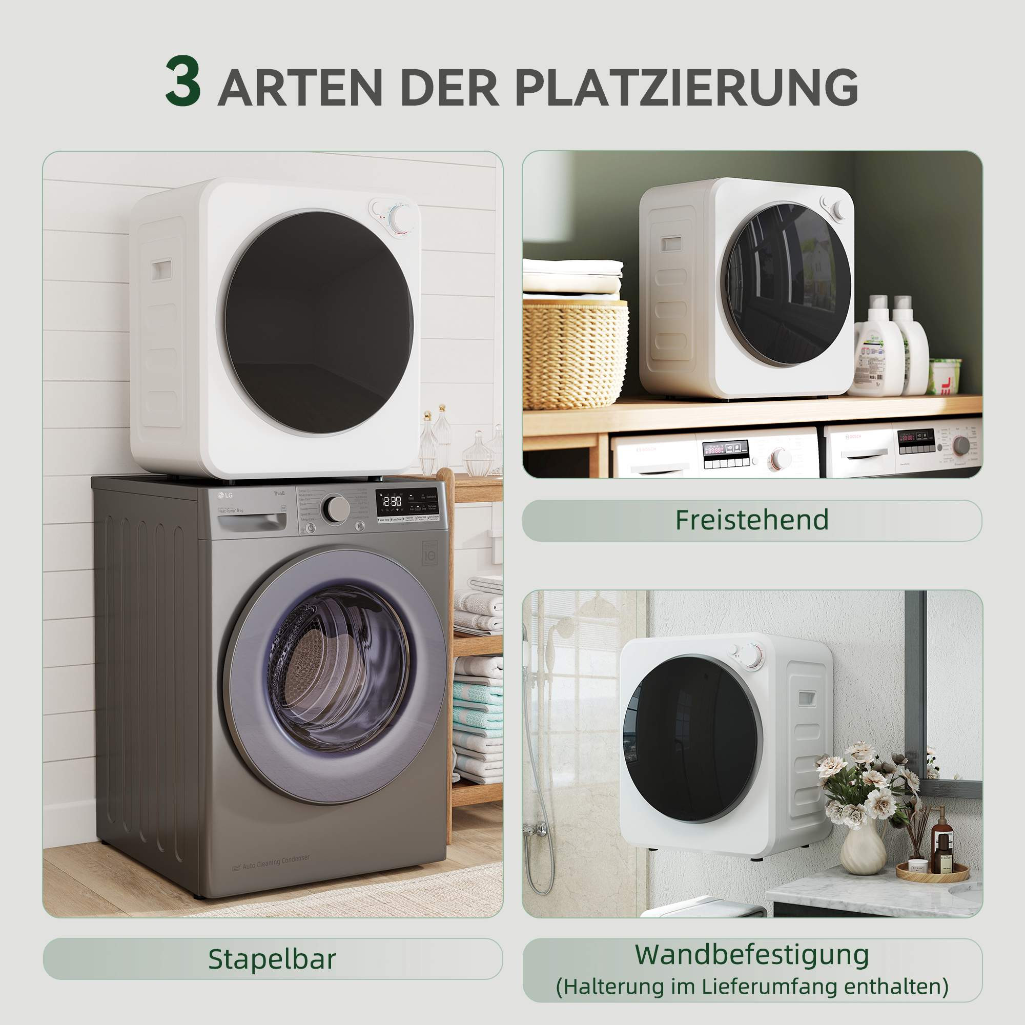 Compacte wasdroger, 4 kg, 5 programma's, 800W/400W, wit