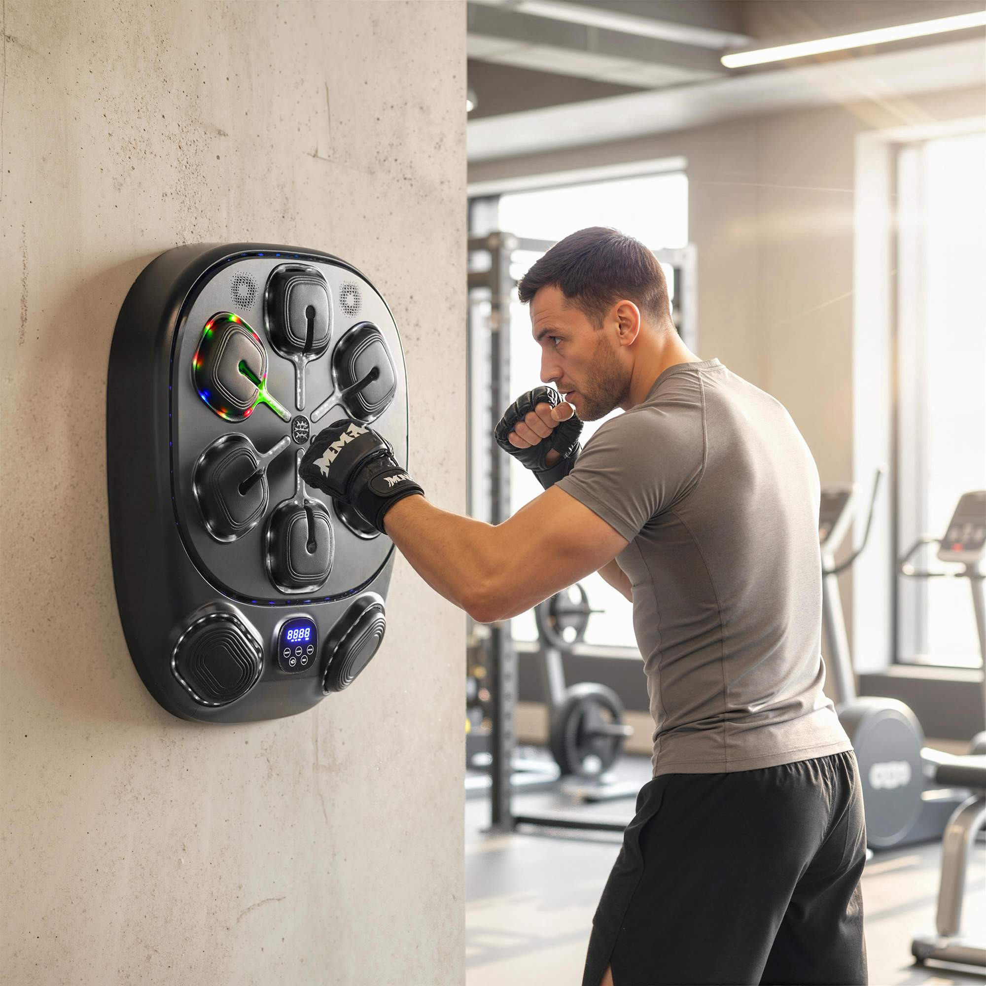 Máquina de boxe musical com luzes LED e Bluetooth