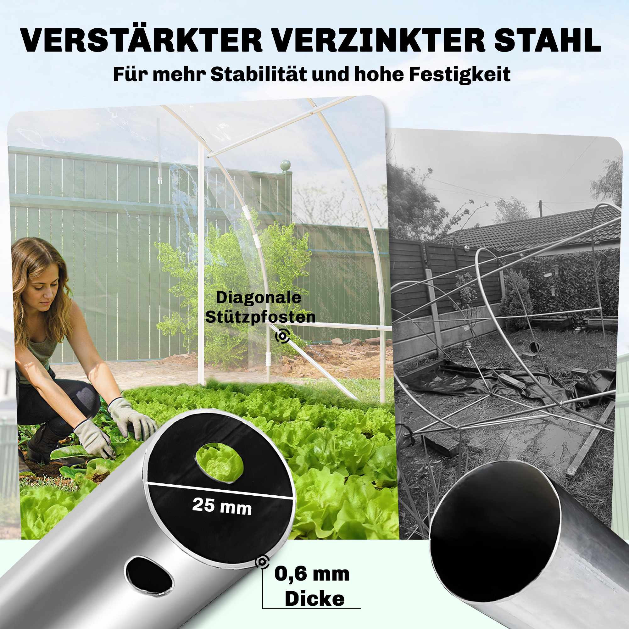 Inloopbare polytunnelkas, stalen frame, UV-bestendige PE-afdekking
