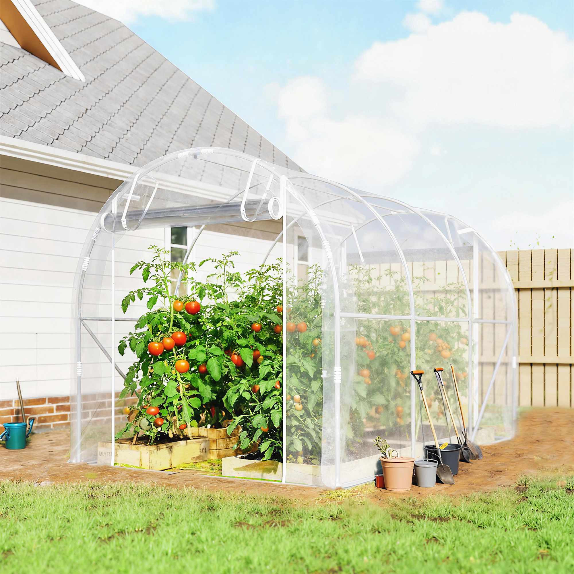 Inloopbare polytunnelkas, stalen frame, UV-bestendige PE-afdekking