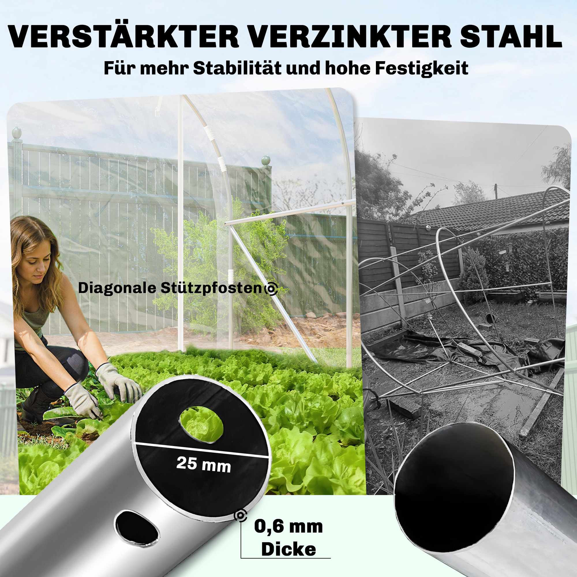 Inloopbare polytunnelkas, stalen frame, UV-bestendige PE-afdekking