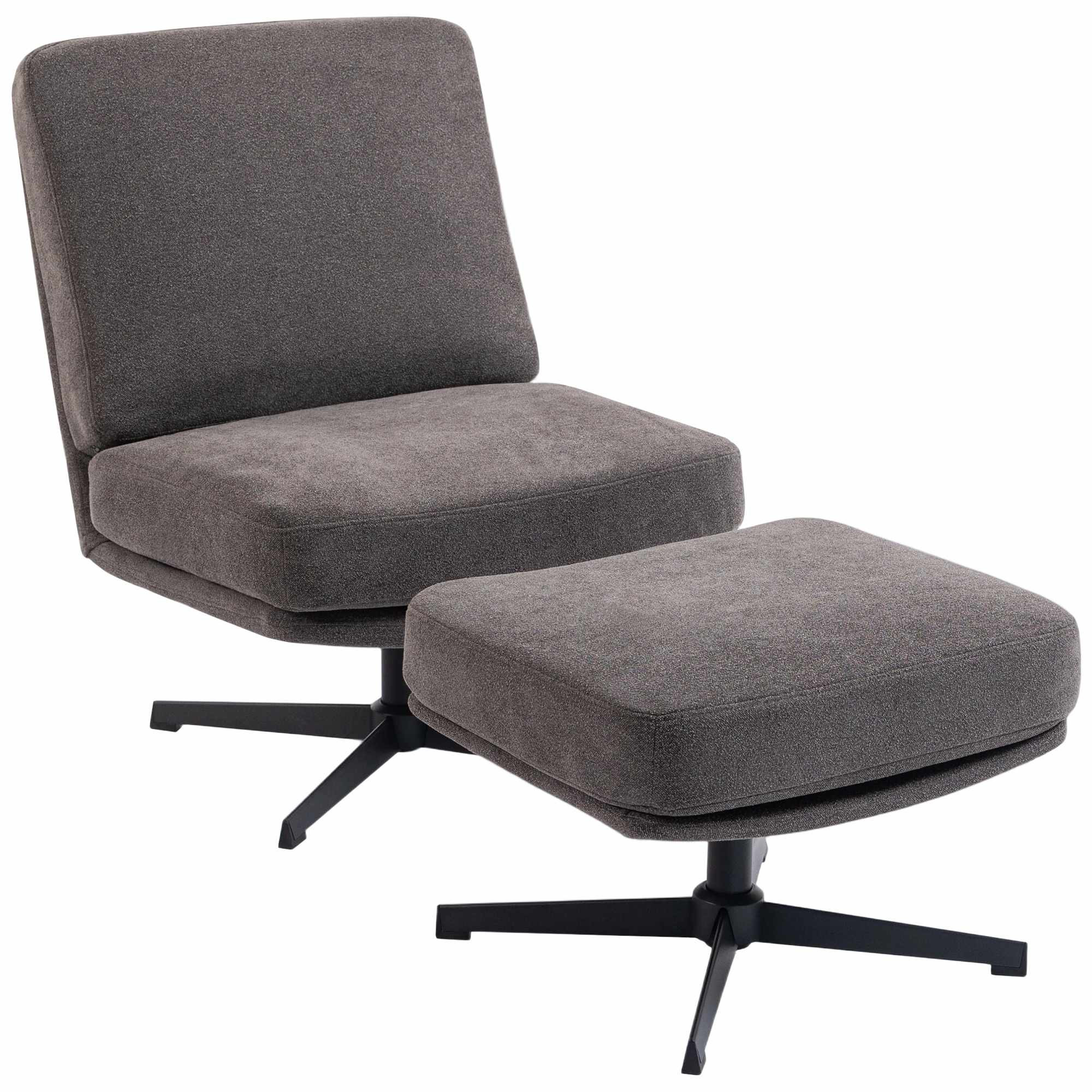 Drehsessel mit Hocker, dunkelgraue Leinenoptik