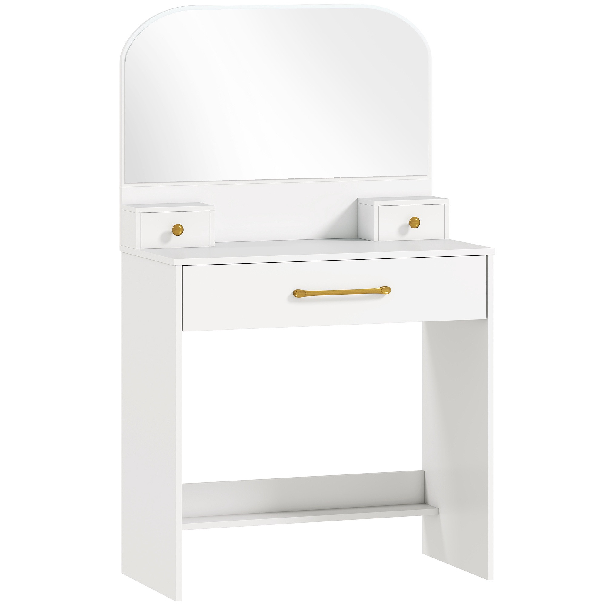 Vanity Table with Mirror, 3 Drawers, White, Compact Design