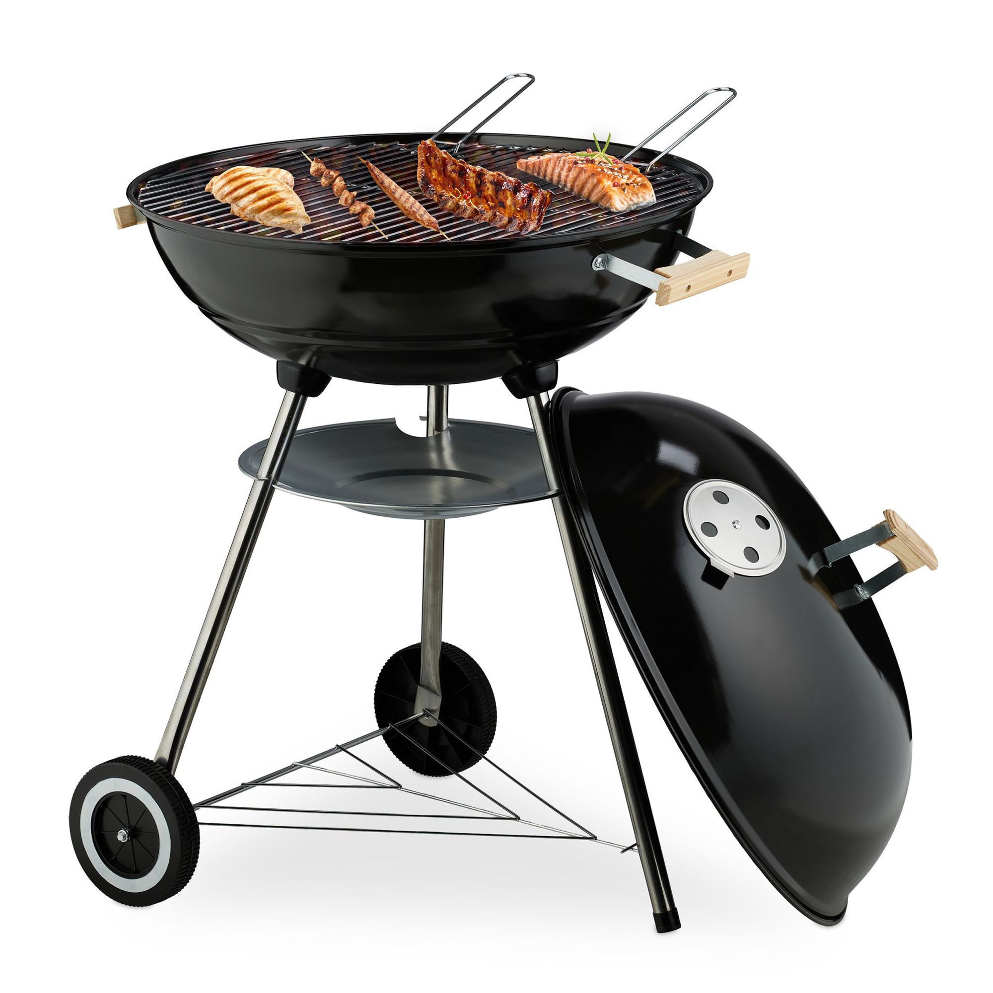 Barbecue portatile con coperchio e ruote