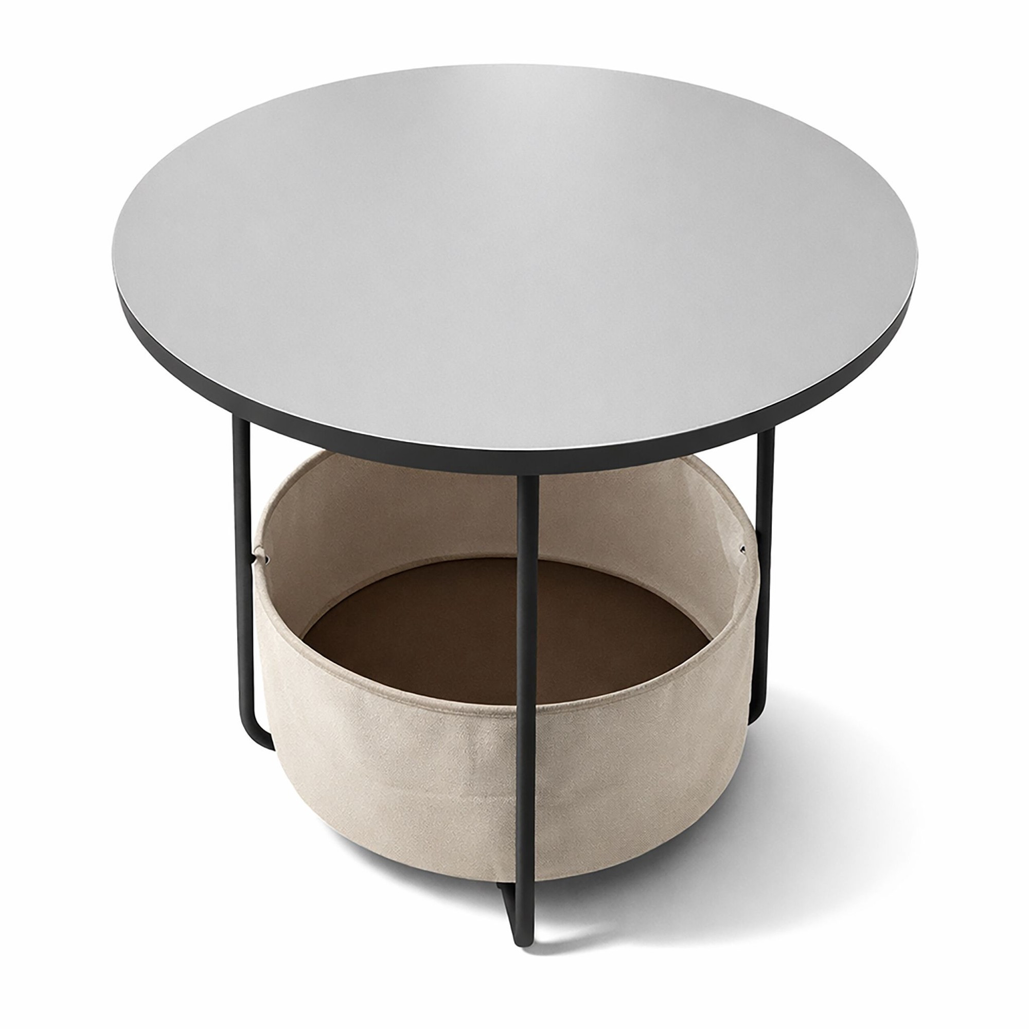 Round Side Table with Storage Basket, Metal Frame
