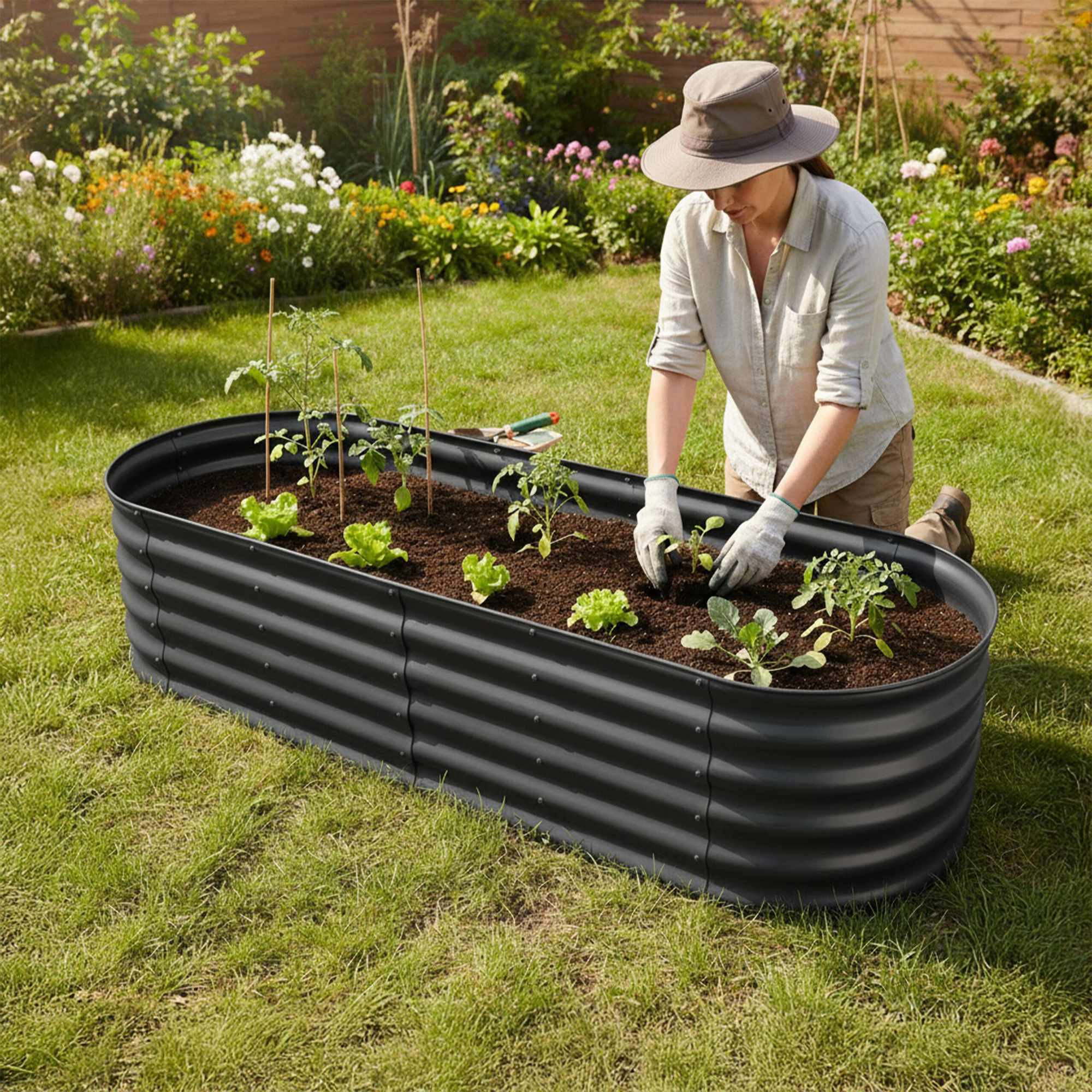Jardinera metálica semicircular – Macetero elevado