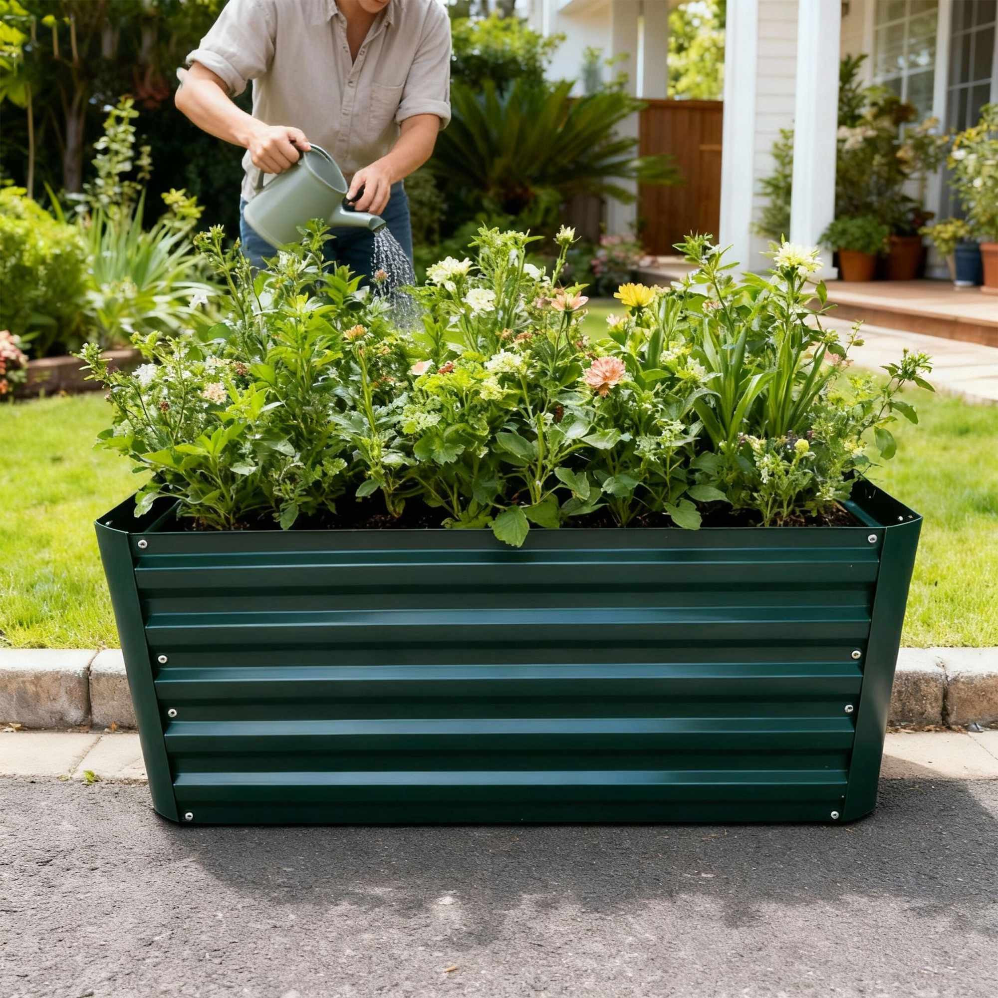 Jardinera rectangular de metal galvanizado – Jardinera elevada