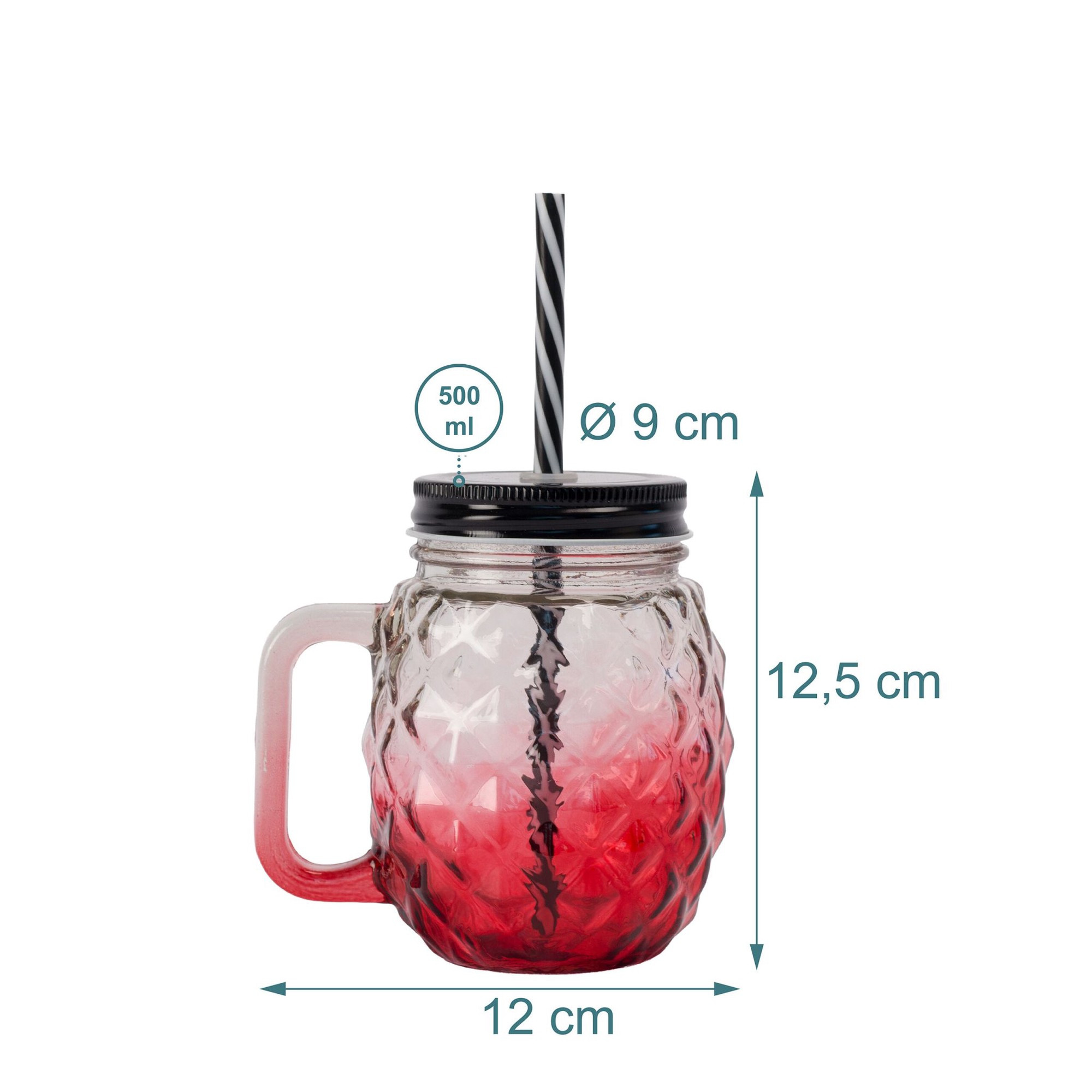 Bicchieri a forma di ananas con coperchio e cannucce, set da 4