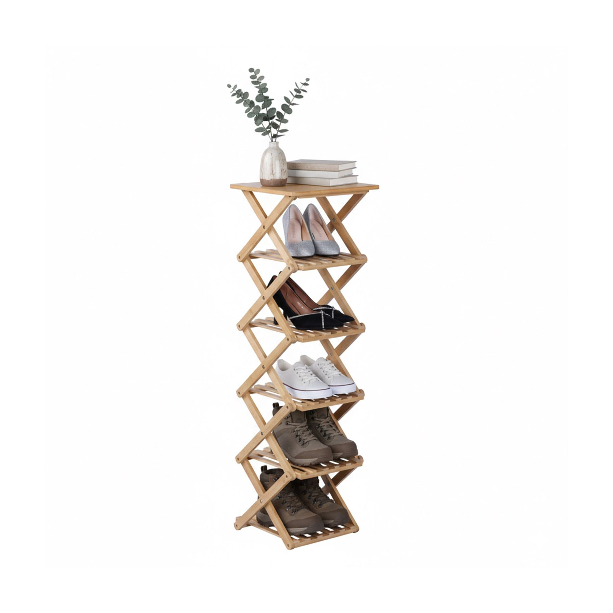 Folding Bamboo Shoe Rack – Compact, Vertical, Foldable