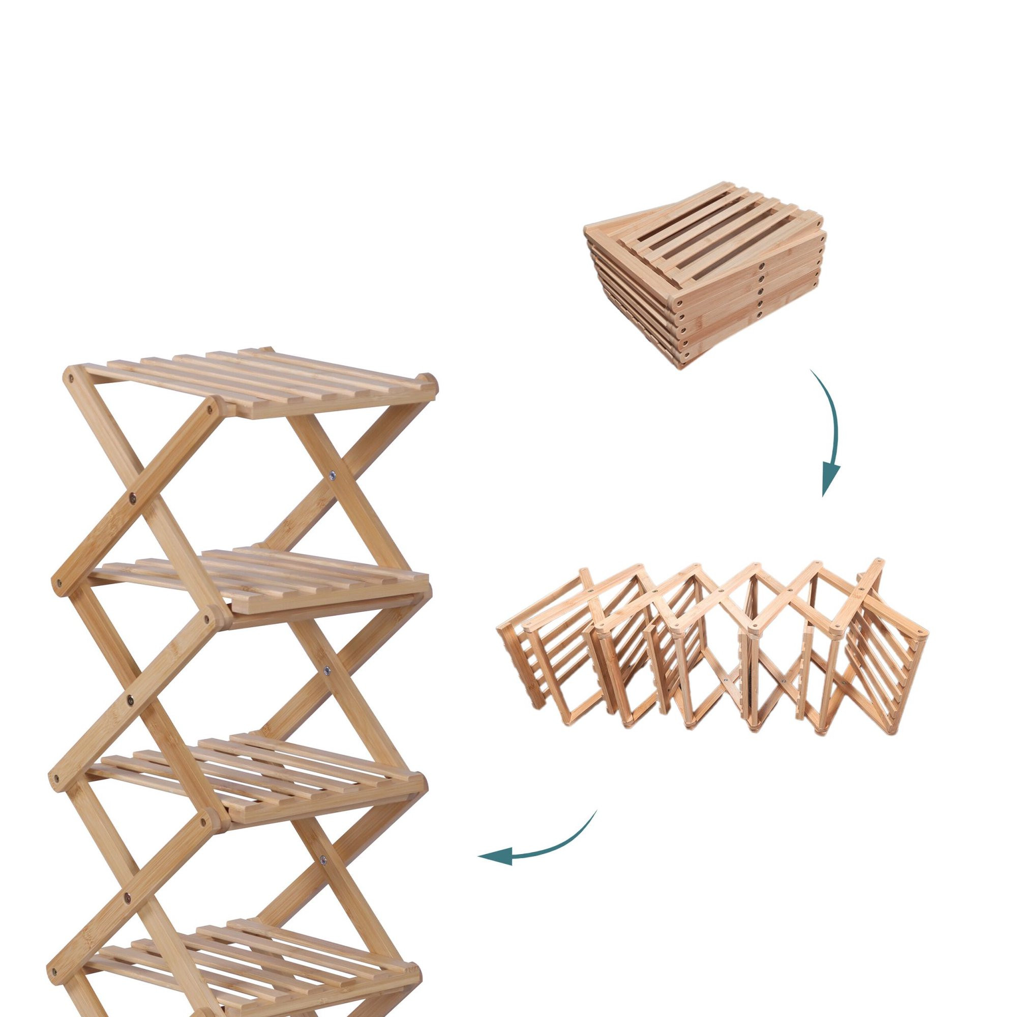Sapateira dobrável de bambu – Compacta, vertical e dobrável.