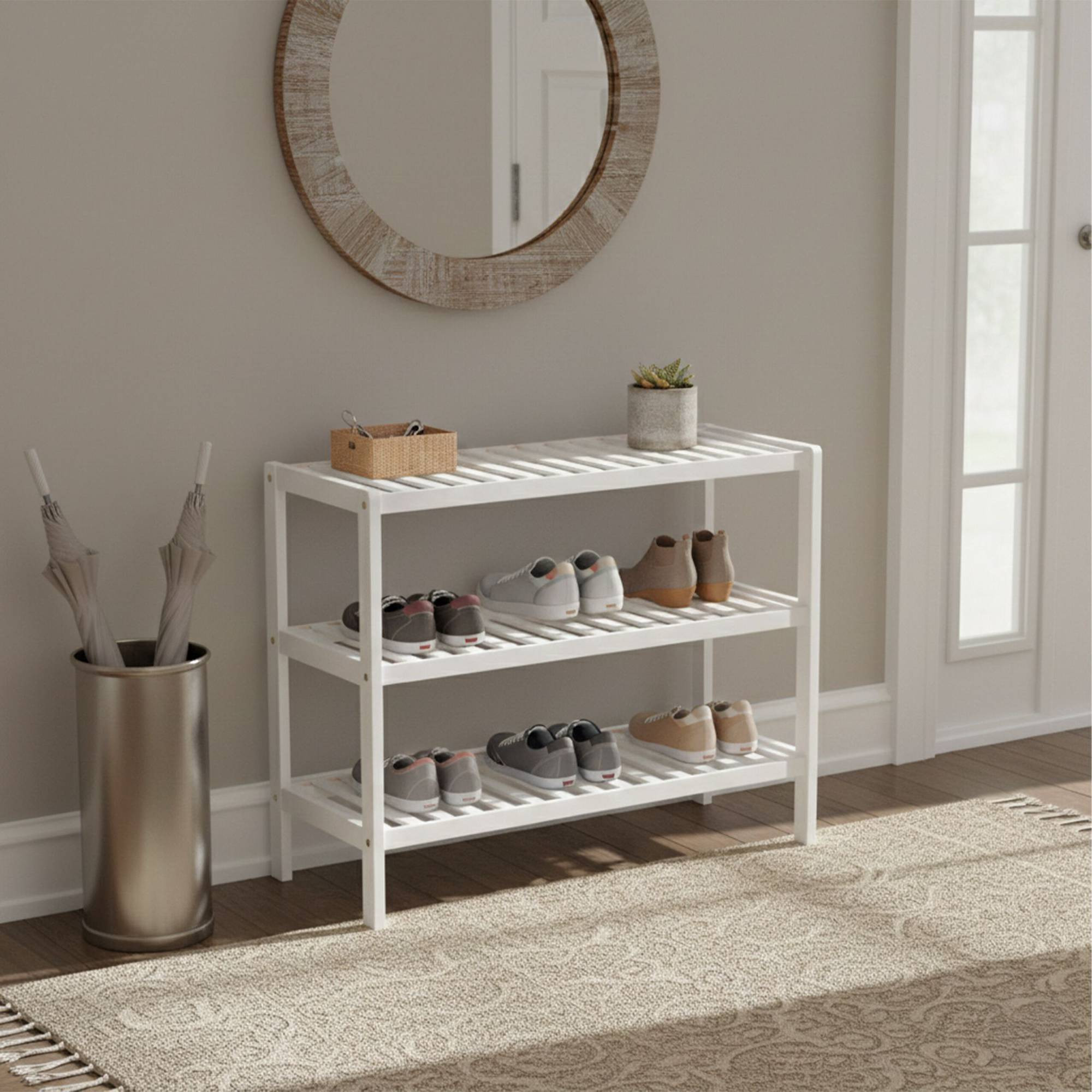 Sapateira de bambu – Design compacto com 3 níveis