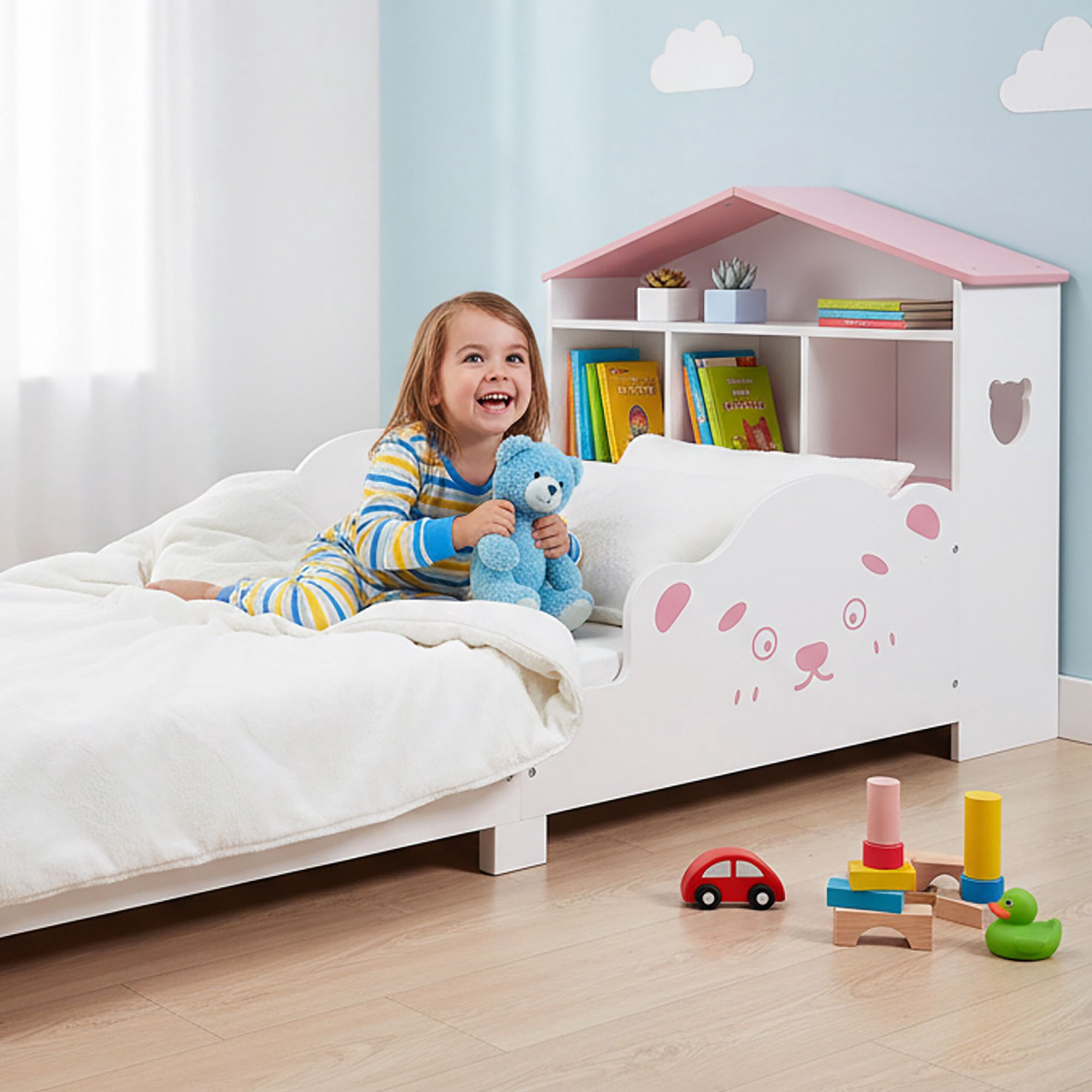 Kleinkinderhausbett mit Ablage und Sicherheitsgittern