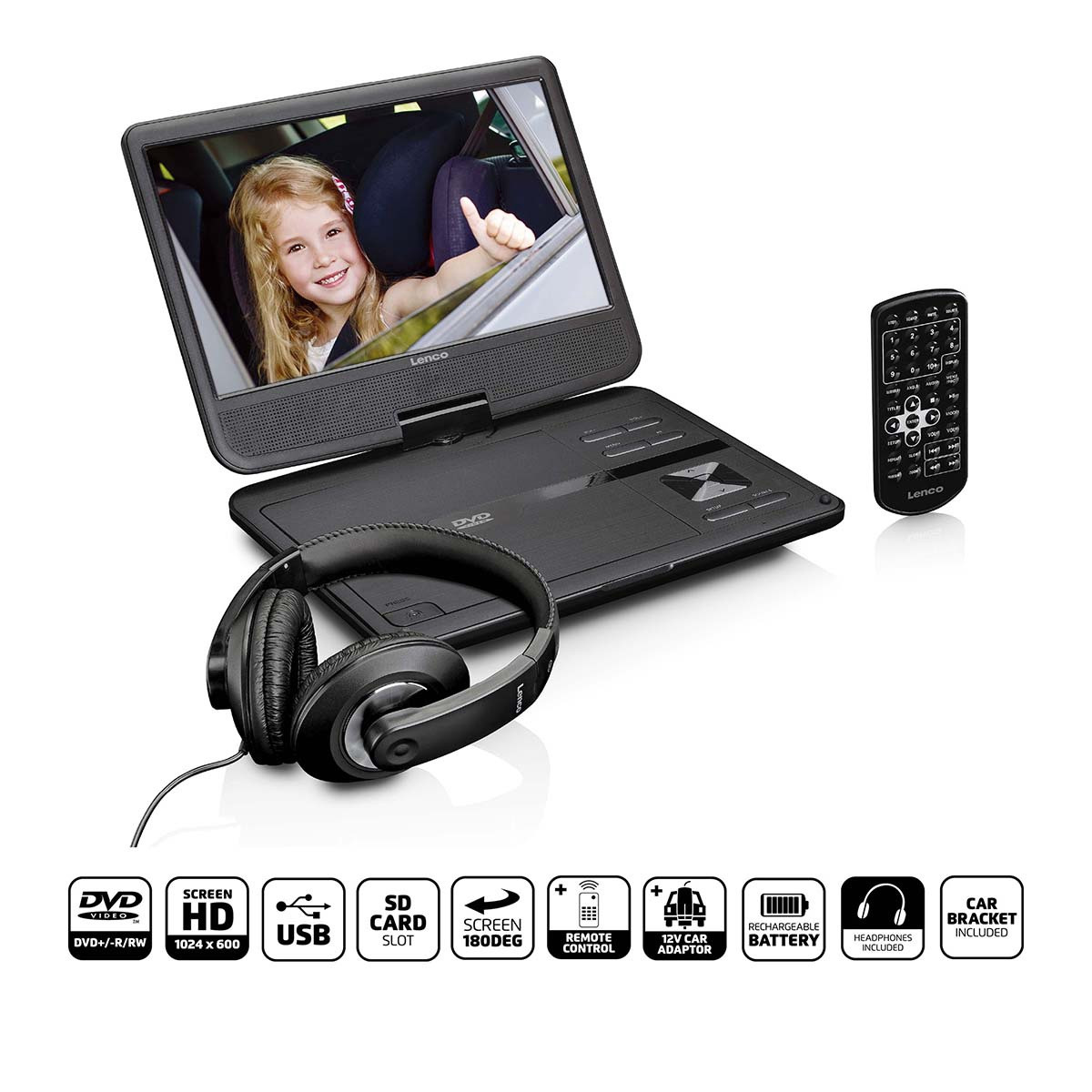 Leitor de DVD portátil de 10 polegadas com USB e suporte para fone ...