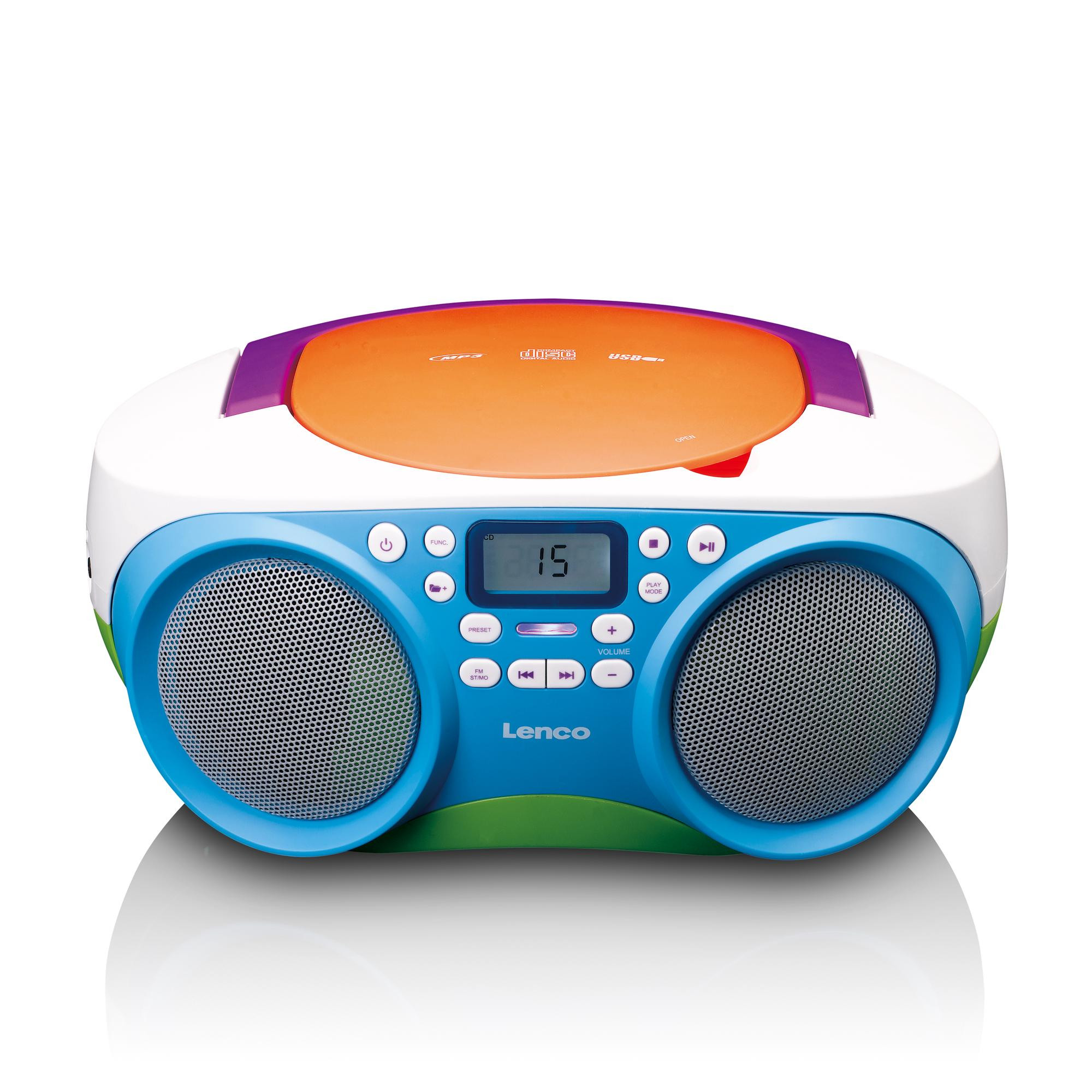 Radio FM portatile con lettore CD e USB – Multicolore