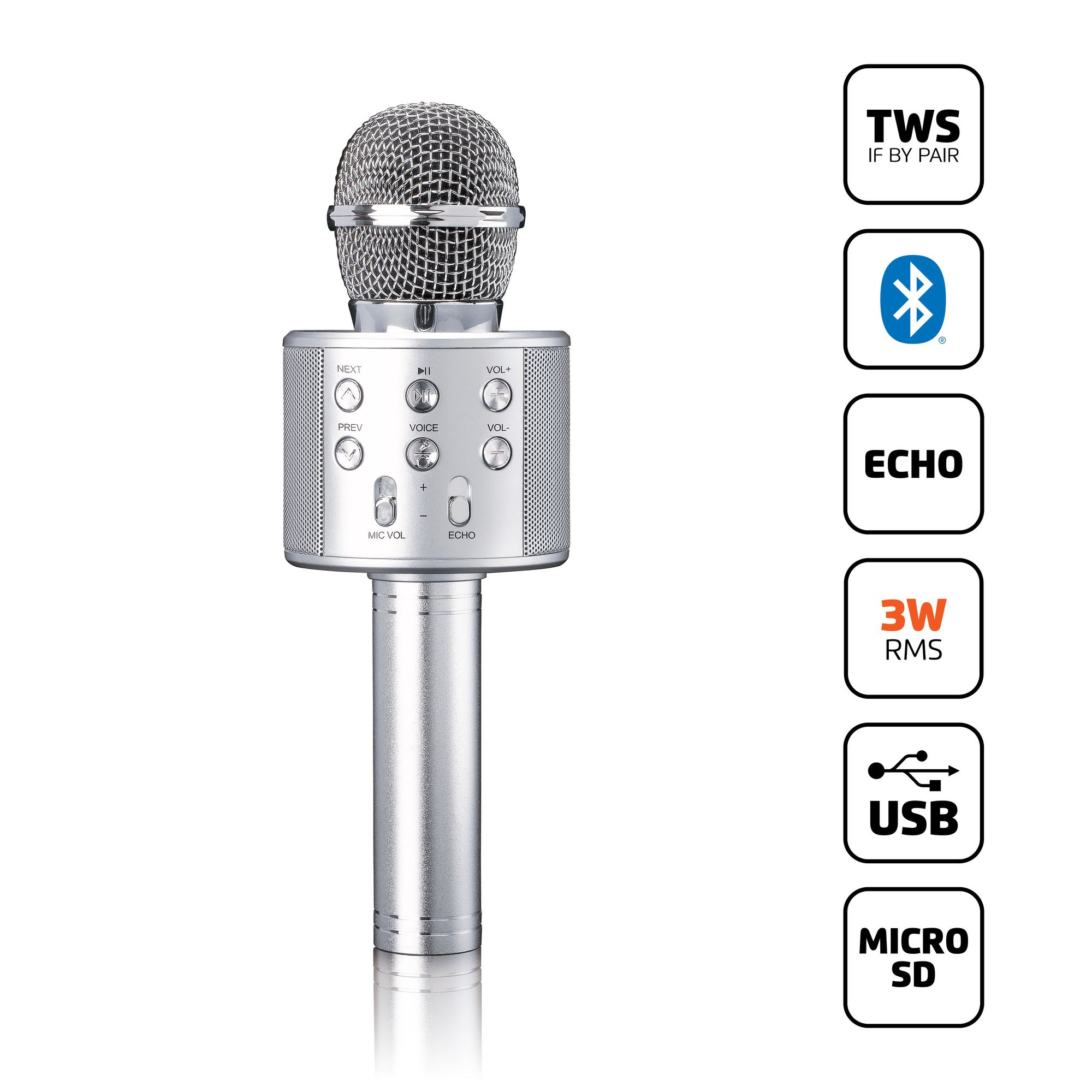 Karaoke Microphone with Bluetooth, USB, Micro SD Player