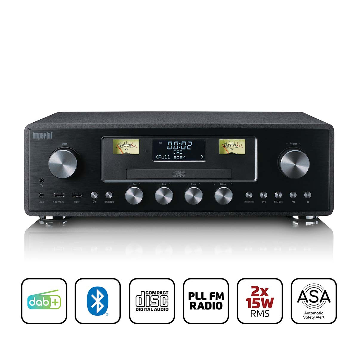 Rádio DAB+/FM com CD, USB, Bluetooth e alertas ASA.