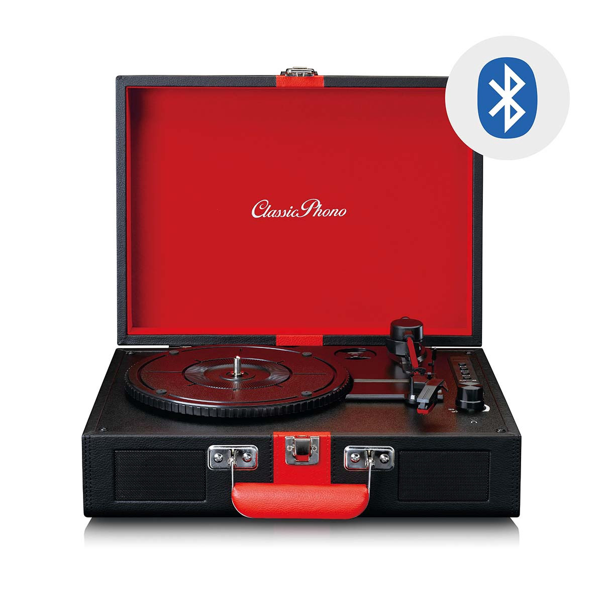 Tocadiscos Bluetooth con altavoces integrados, negro/rojo