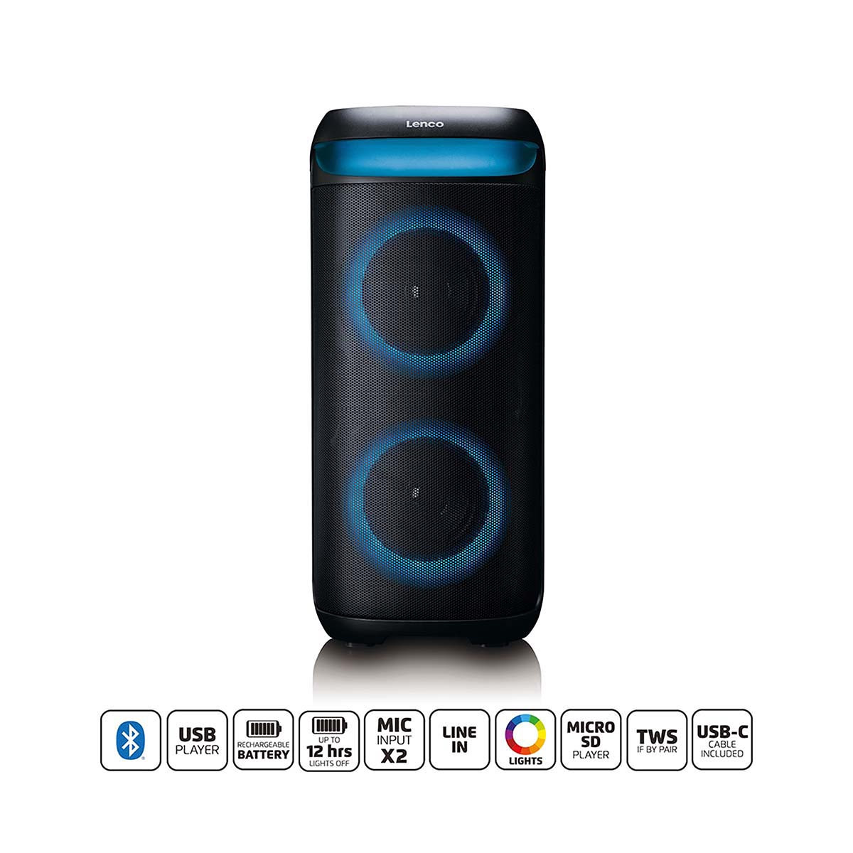 Bluetooth-feestluidspreker, LED-verlichting, 100W, TWS-koppeling