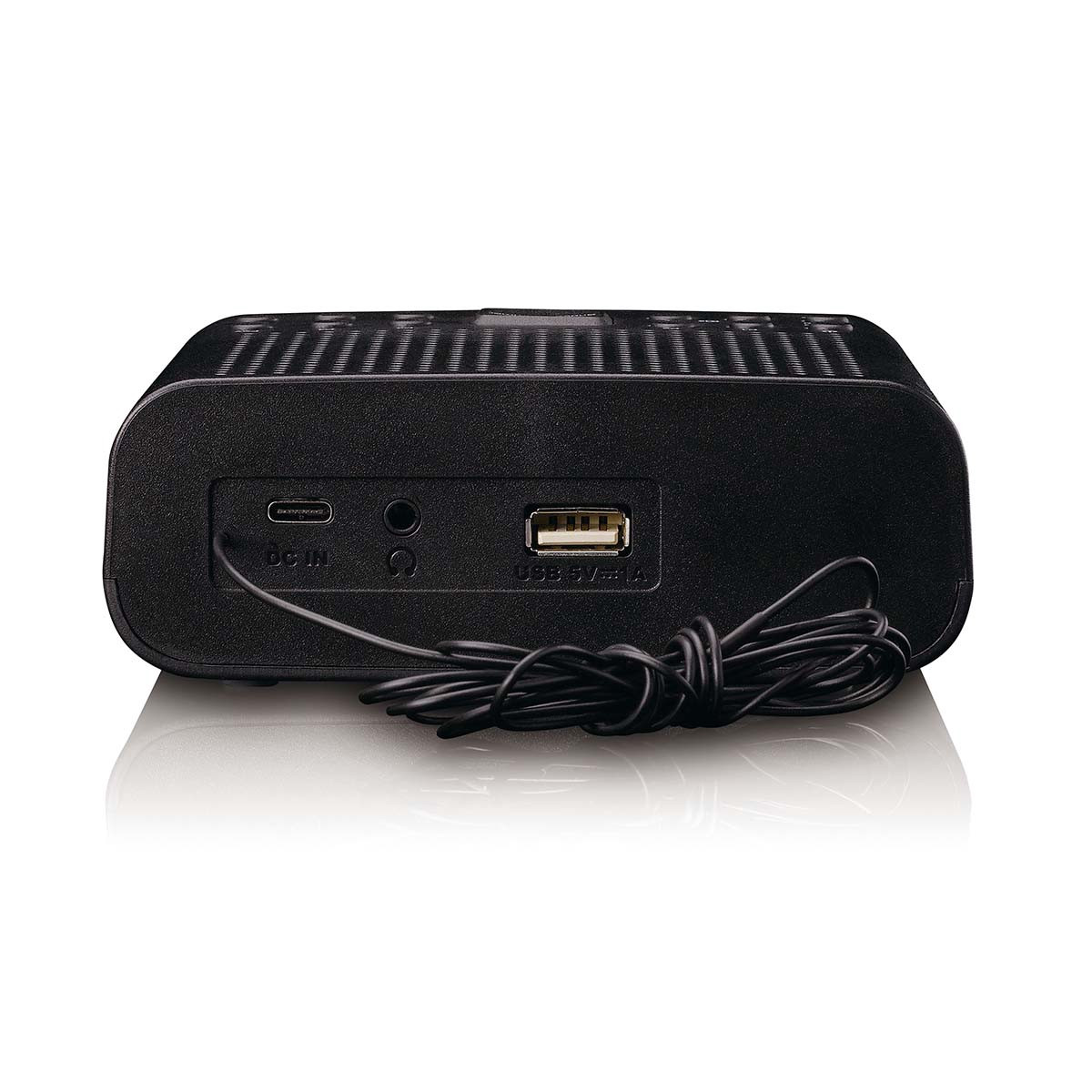 Rádio-relógio DAB+/FM com Bluetooth e visor LCD com brilho ajustável.