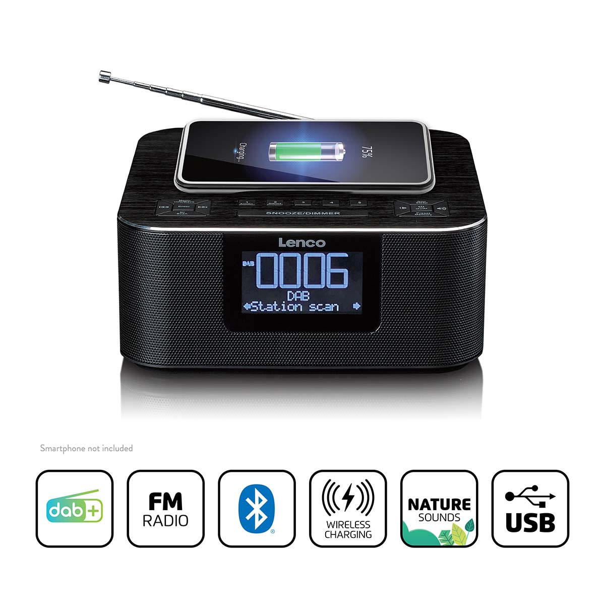 DAB+ Bluetooth Clock Radio with Wireless Charging