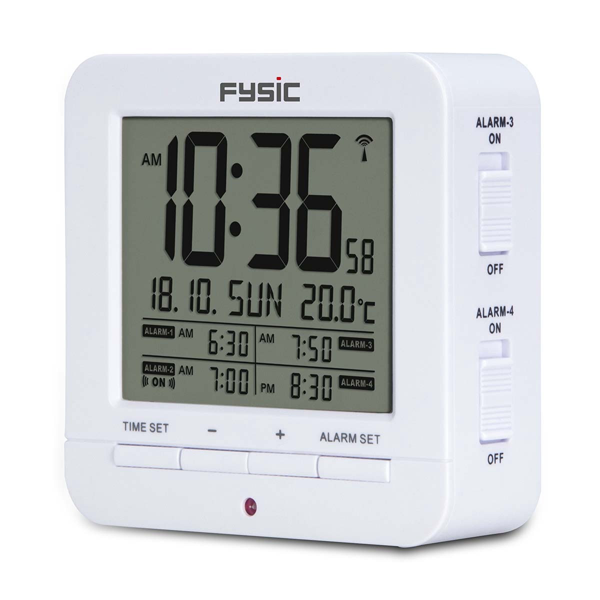 Despertador digital com visor de temperatura e sinal DCF.