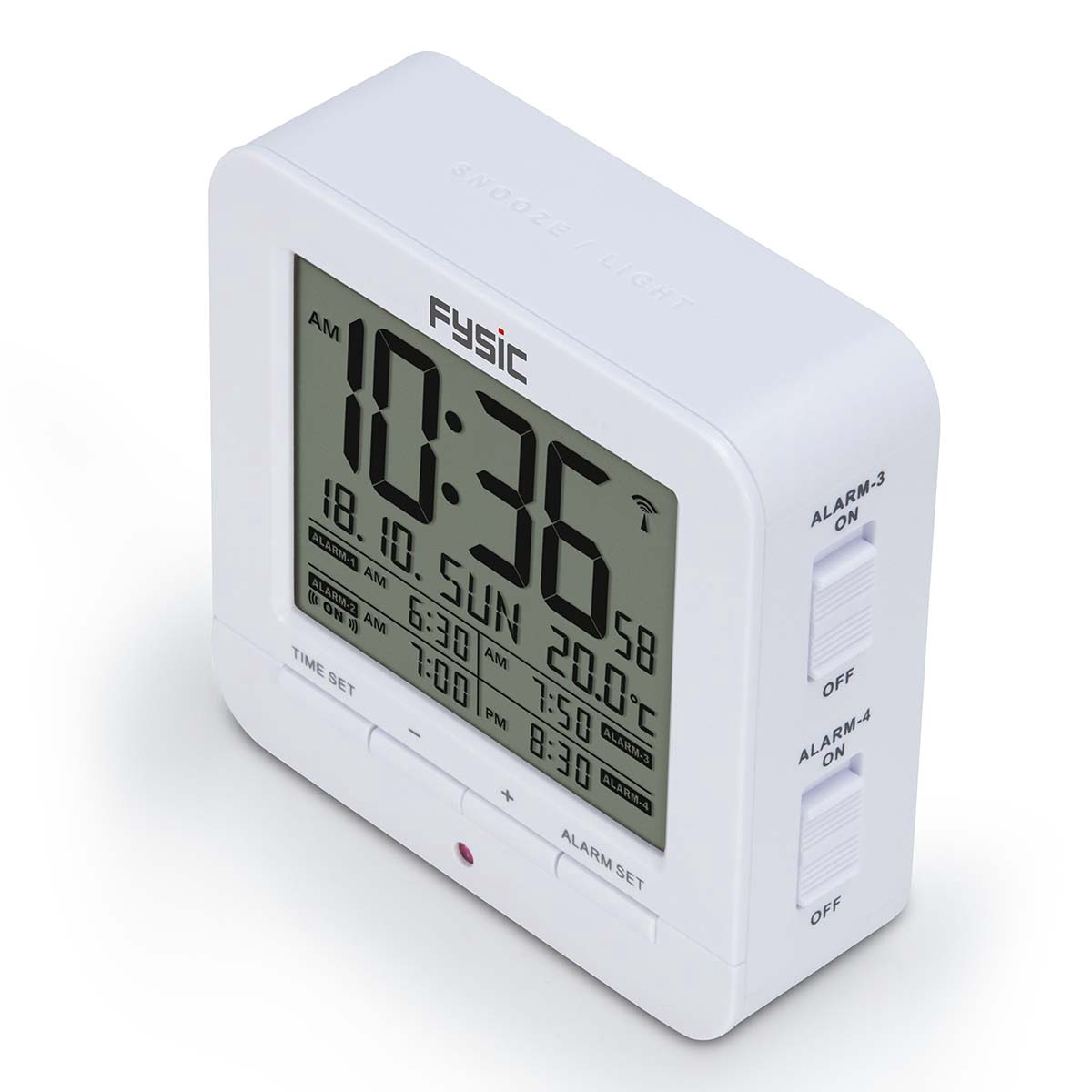 Despertador digital com visor de temperatura e sinal DCF.