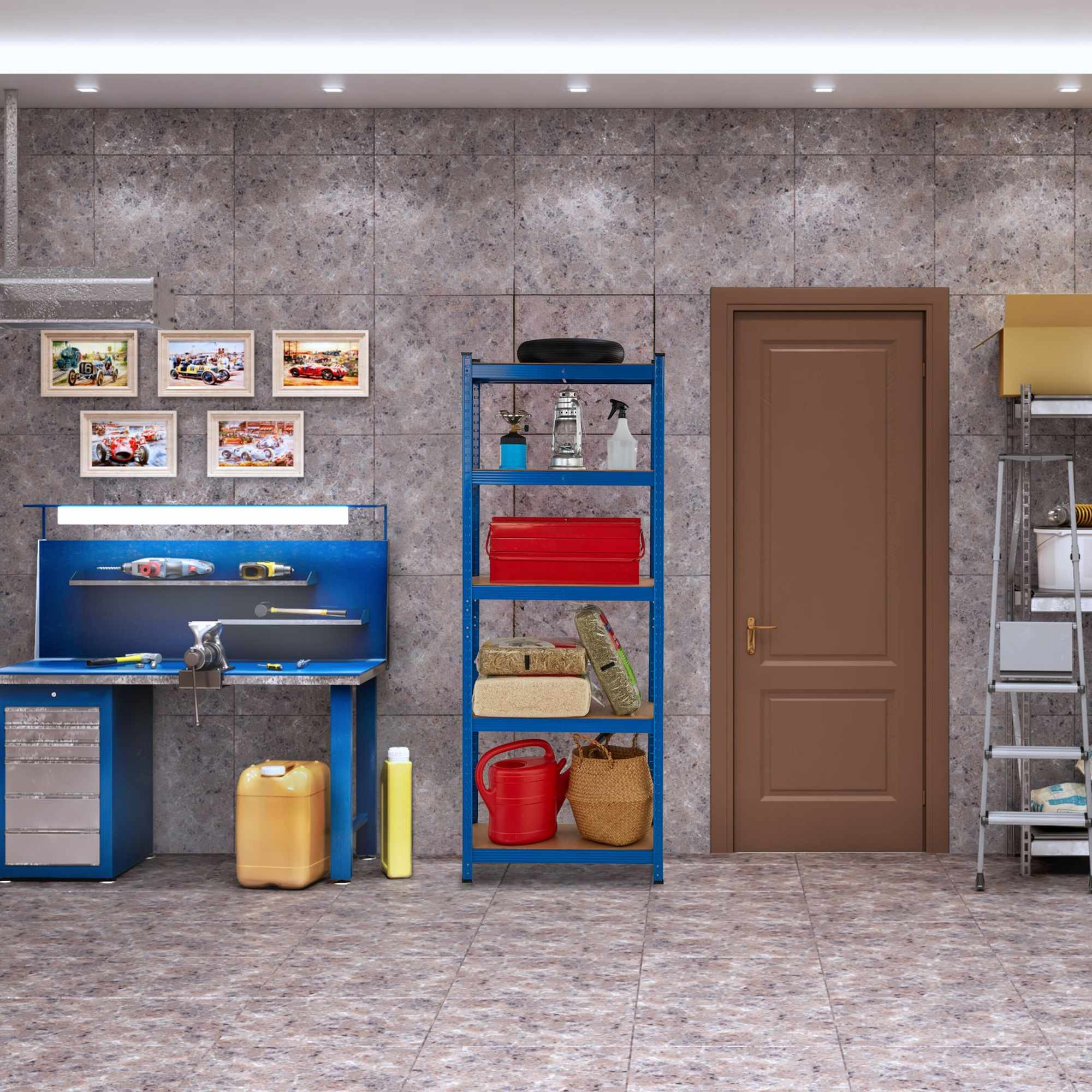Scaffali robusti blu con 5 livelli