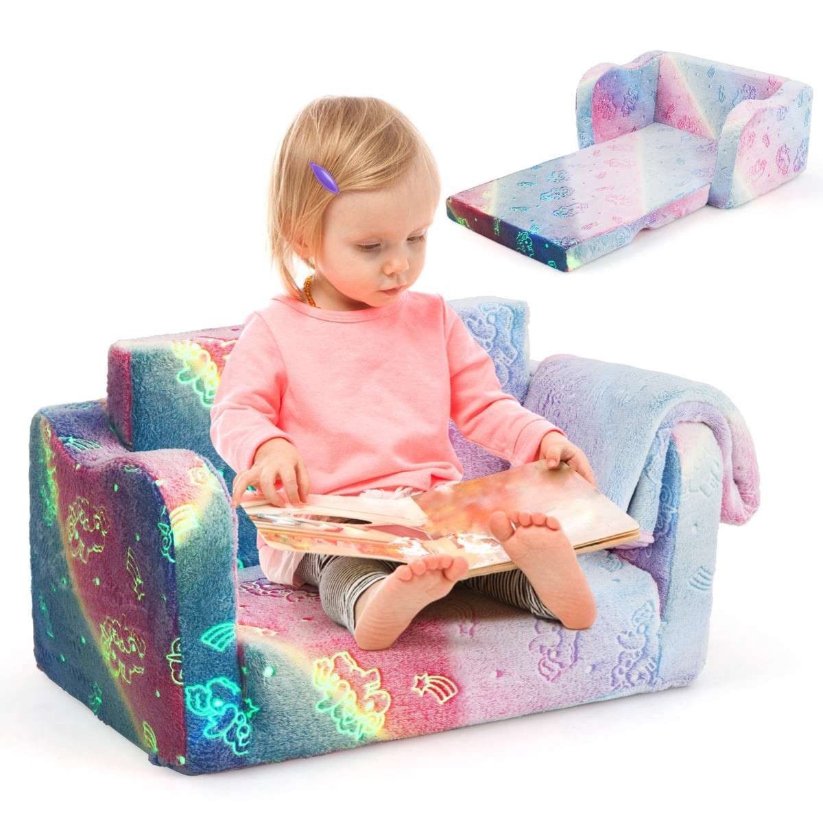 Sofá cama infantil con manta – Diseño arcoíris