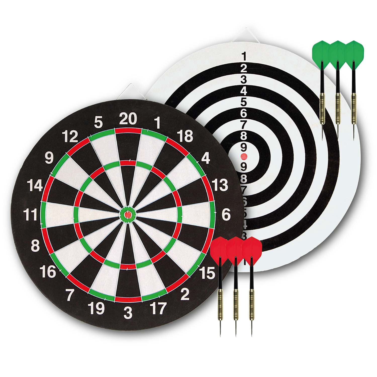 Dartscheiben-Set mit 6 Messing-Darts, doppelseitig, 45 cm