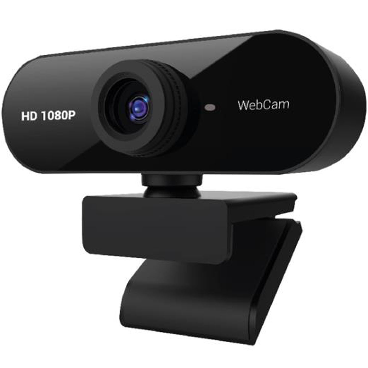 Webcam 1080p com microfone embutido e conexão USB.