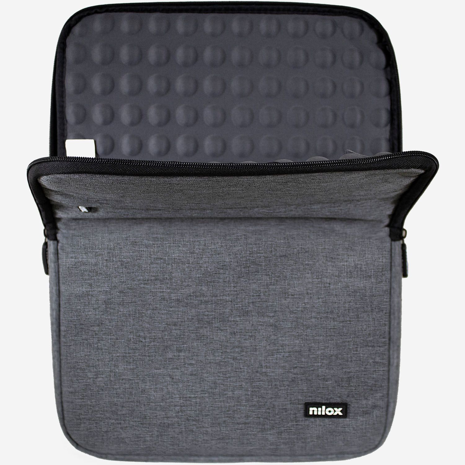 Capa para laptop de 13,3" cinza, acolchoada e resistente a impactos.