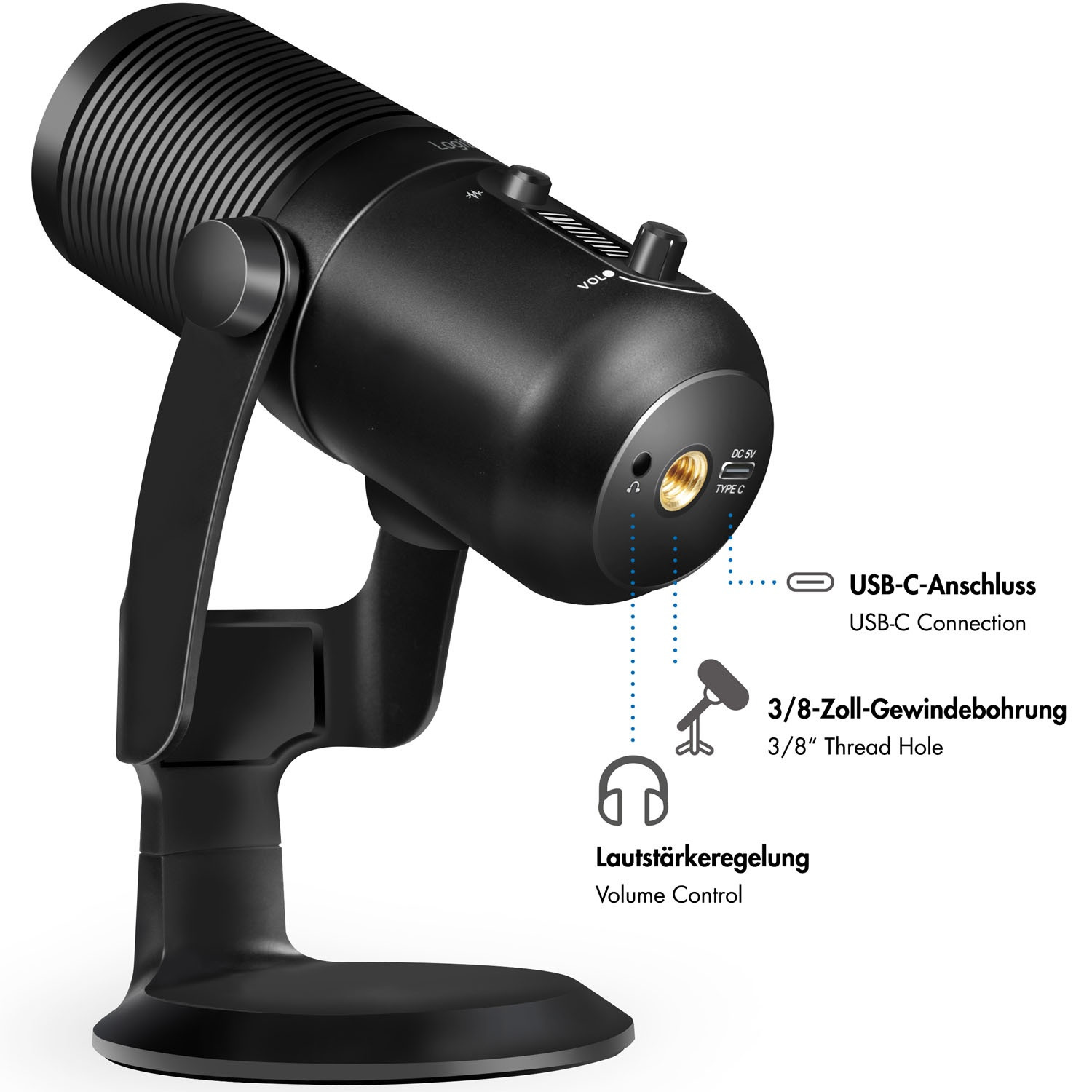 Microphone USB, cardioïde/omnidirectionnel, éclairage RVB