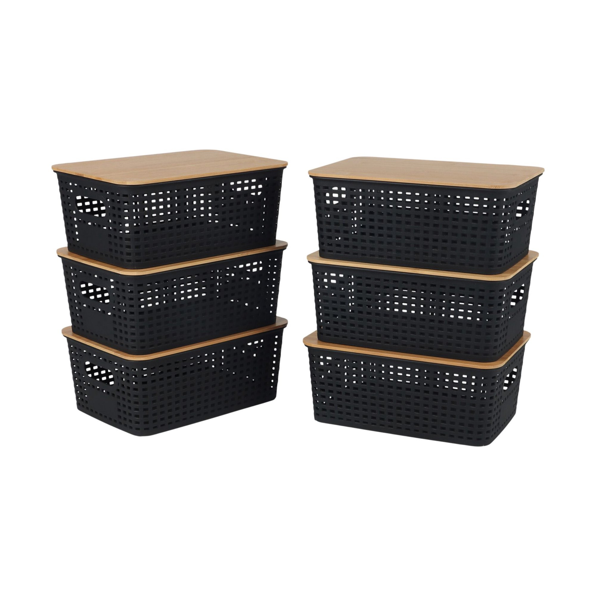 Stackable Storage Boxes with Bamboo Lids – Set of 3